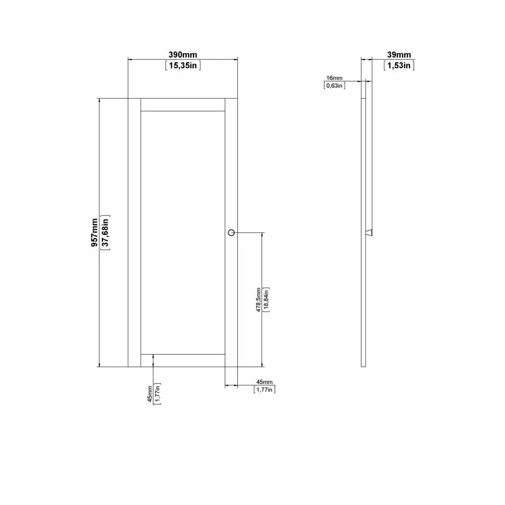 image rozmiar 390x957, drzwi wewnętrzne, plan techniczny, wymiary, szkło/metalowy panel
