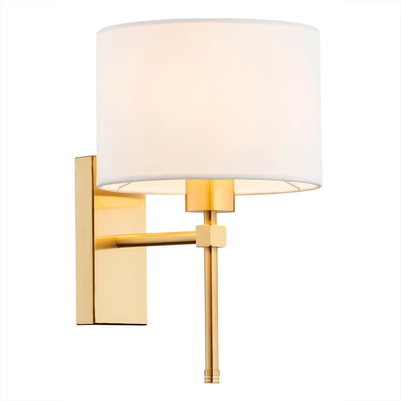 Kinkiet ABBANO metalowy mosiądz szczotkowany biały okrągły abażur