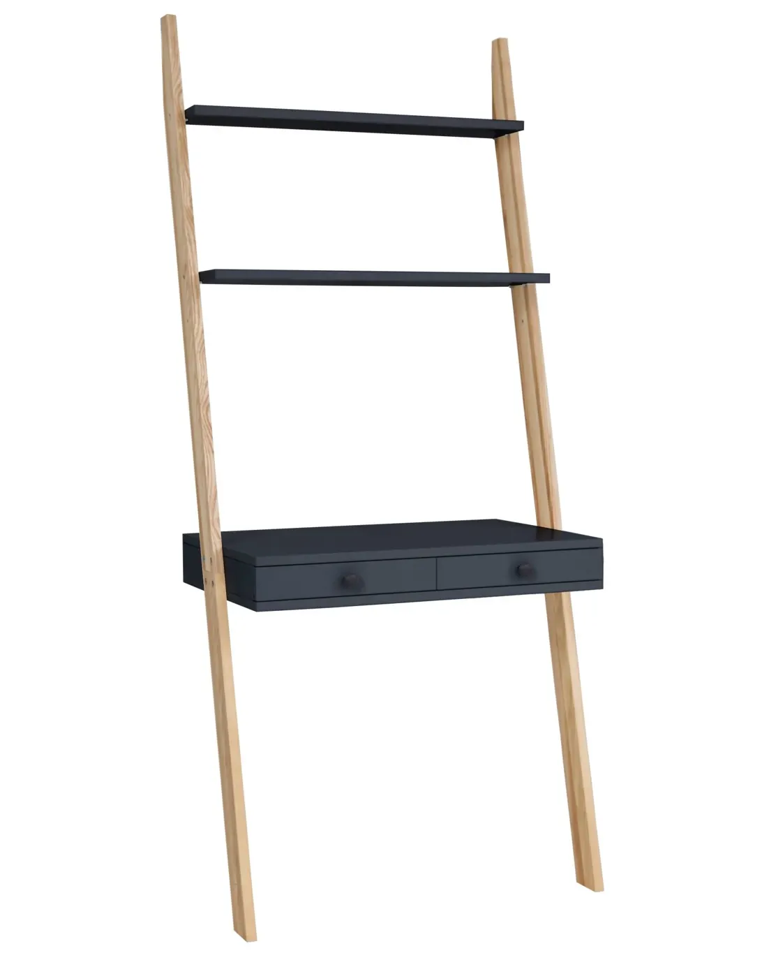 Biurko pionowe z szufladami i półkami LENO 79x183 grafitowy blat/jesionowe nogi Biurko pionowe z szufladami i półkami LENO 79x183 grafitowy blat/jesionowe nogi