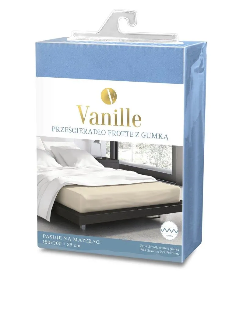 Prześcieradło frotte z gumką VANILLE 180X200+25 bawełna 80% niebieski - FARO_20543