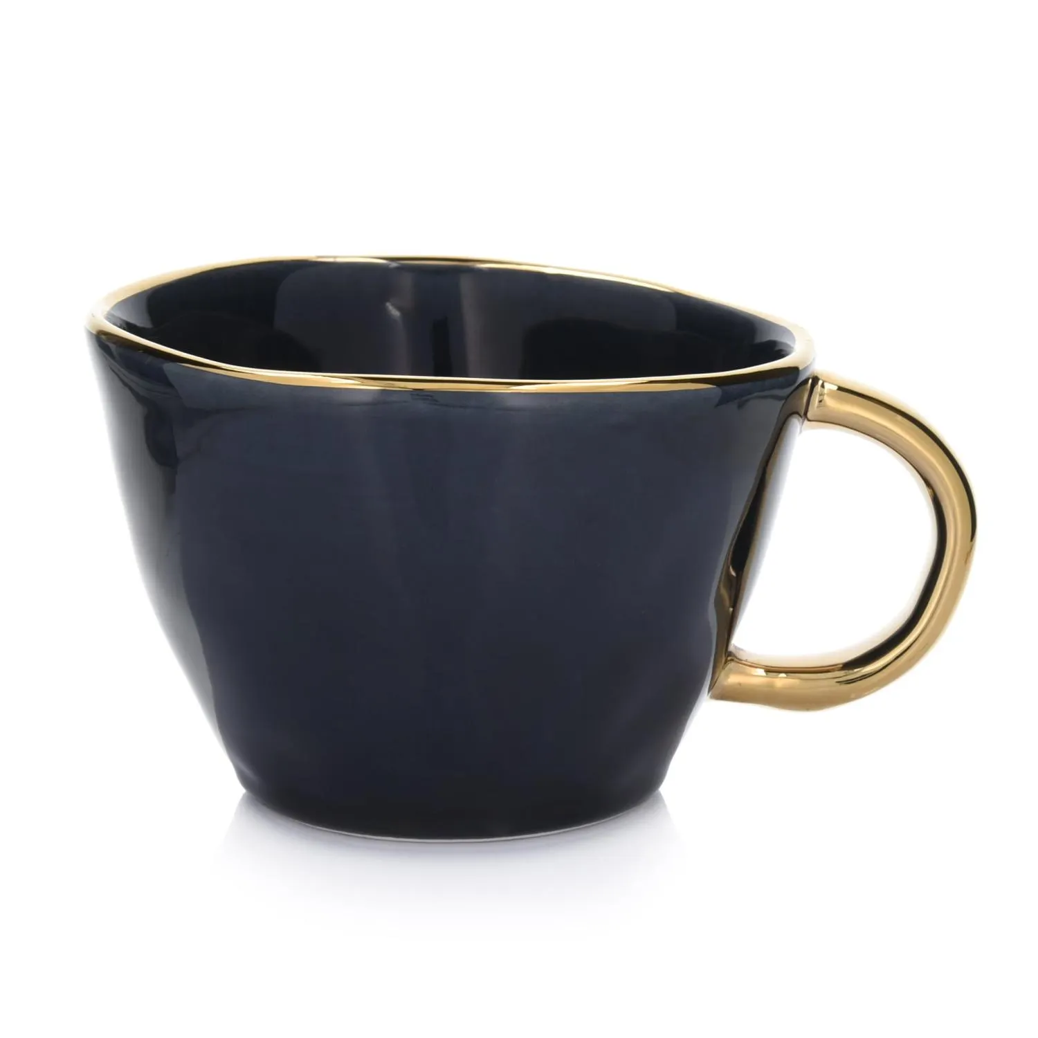 mug, ceramics, navy, gold-handle, medium-capacity