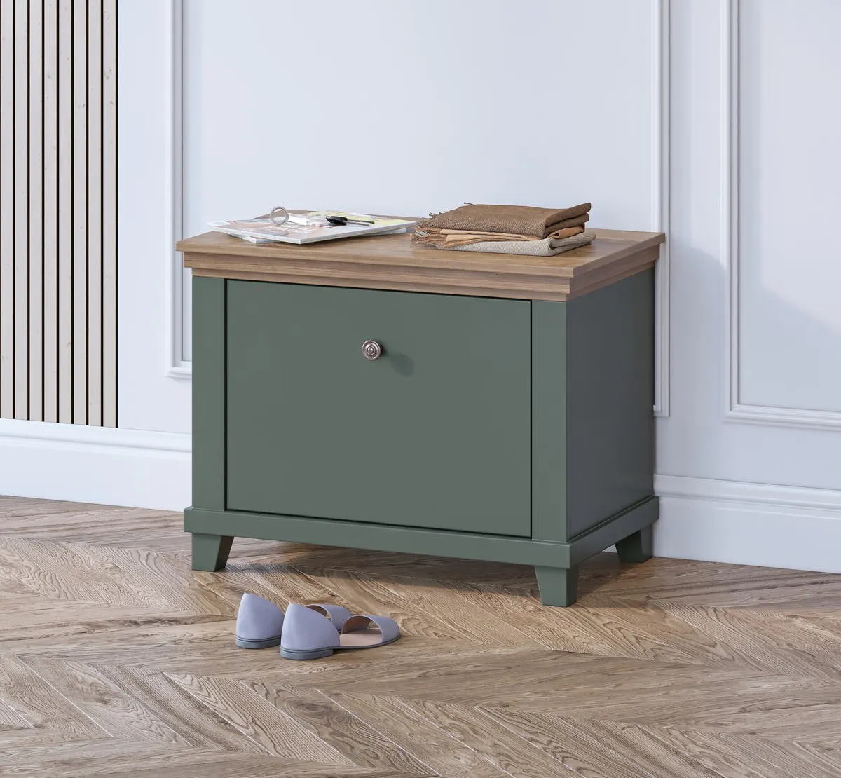 Szafka na buty z półkami EVORA 71x55 ciemnozielona/dąb Lefkas - 24ZRJU38