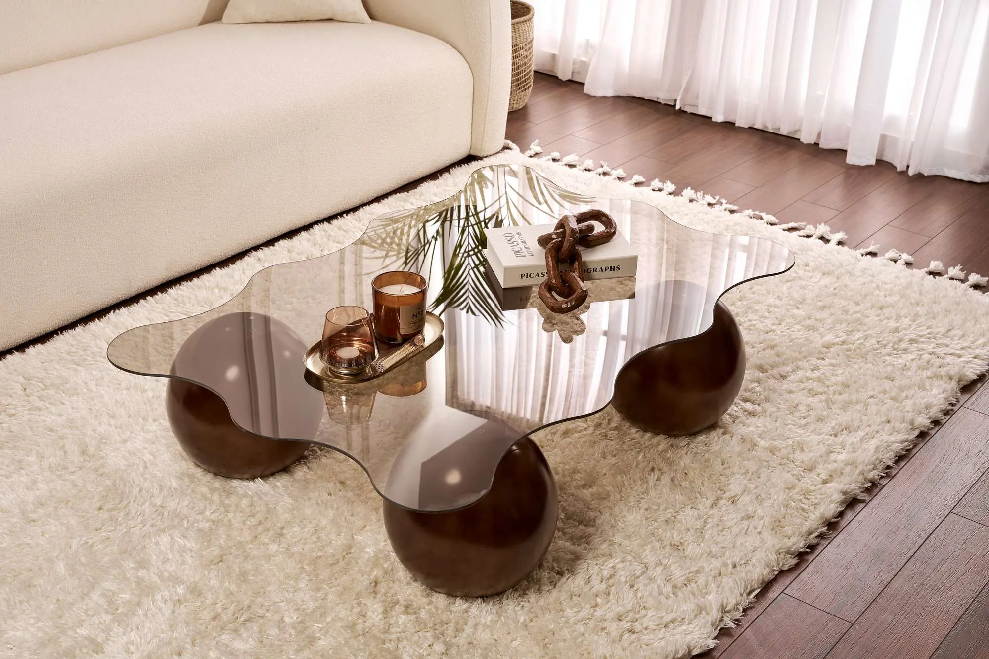 Stolik kawowy NOXA 80x120 cm nogi kuliste orzech blat brązowy - ASI_857NRD1133