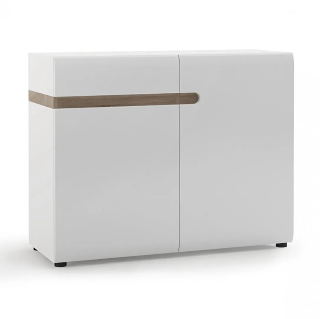 Komoda 2-drzwiowa z 1 szufladą LINATE TYP 35 Biały, Trufla, Biały połysk Komoda 2-drzwiowa z 1 szufladą LINATE TYP 35 Biały, Trufla, Biały połysk