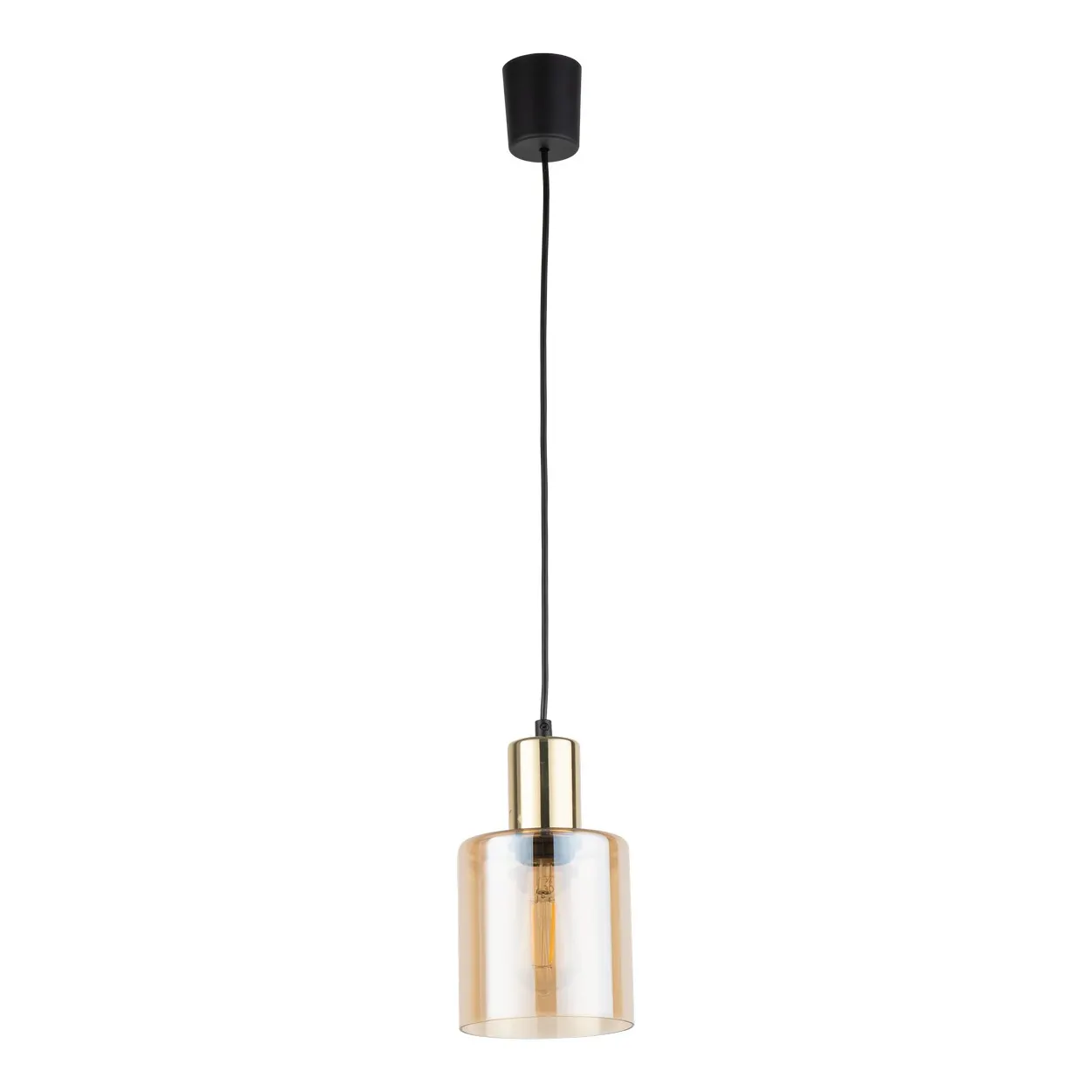 Lampa wisząca SIERRA czarna złota z bursztynowym szklanym kloszem 110x12cm