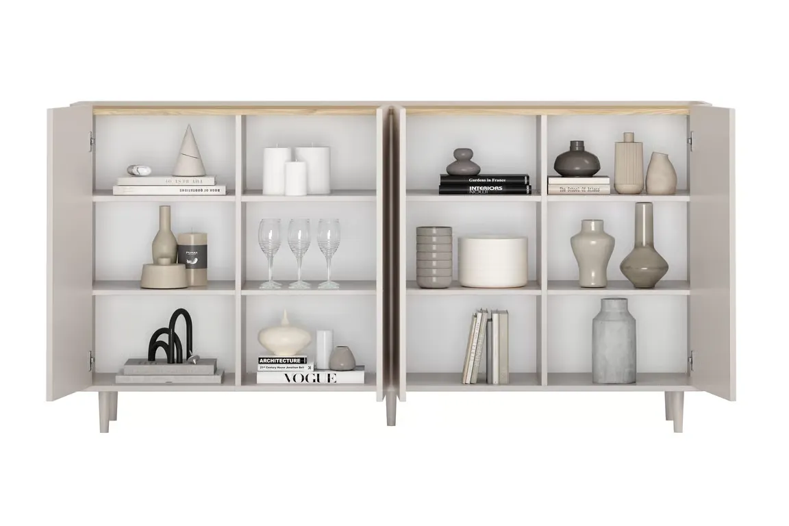 Komoda 4-drzwiowa ELIVO 200cm drewniane nóżki cashmere dąb olejowany — zdjęcie 6