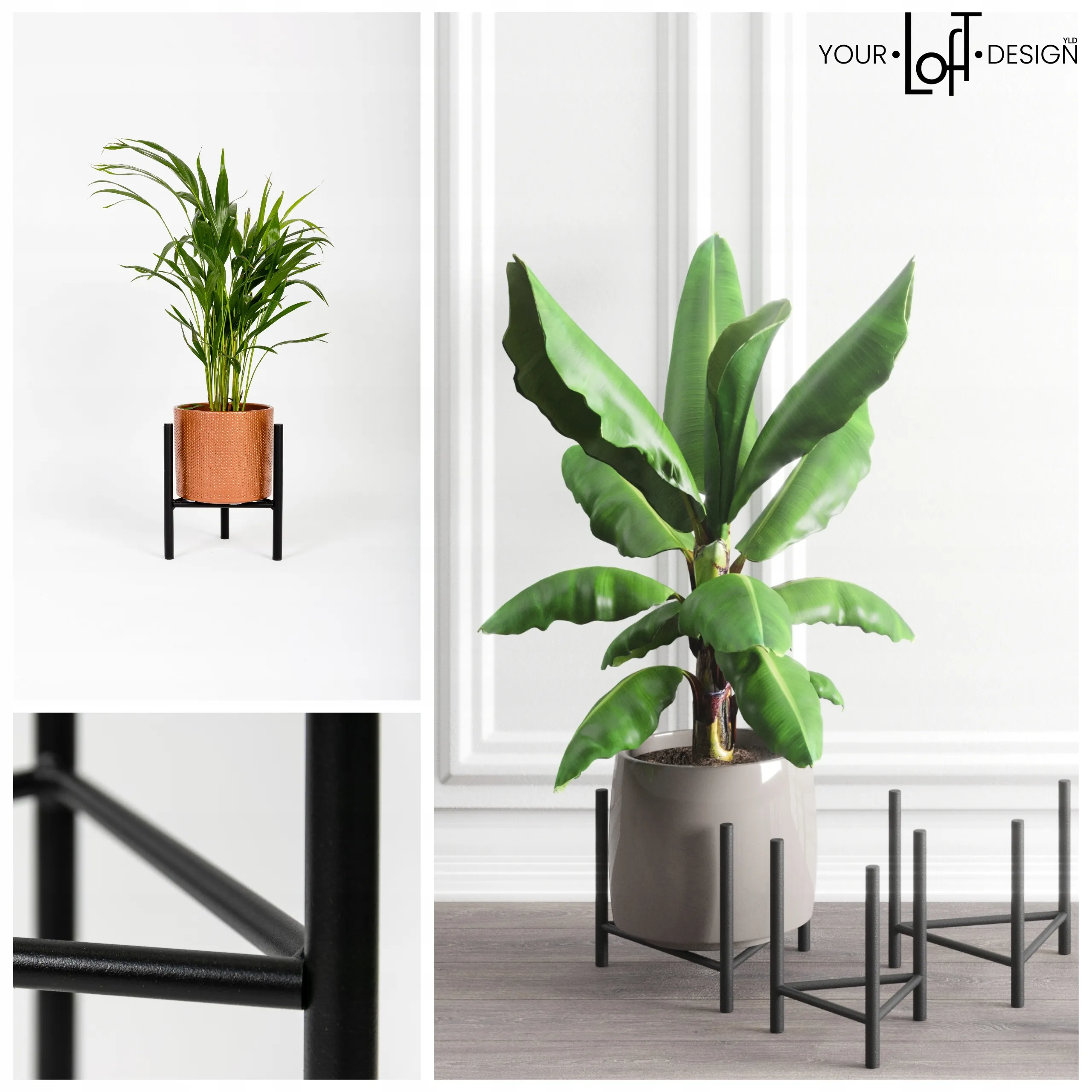 Kwietnik-stojak na donice metalowy DIJON M czarny - LD_TZ000005