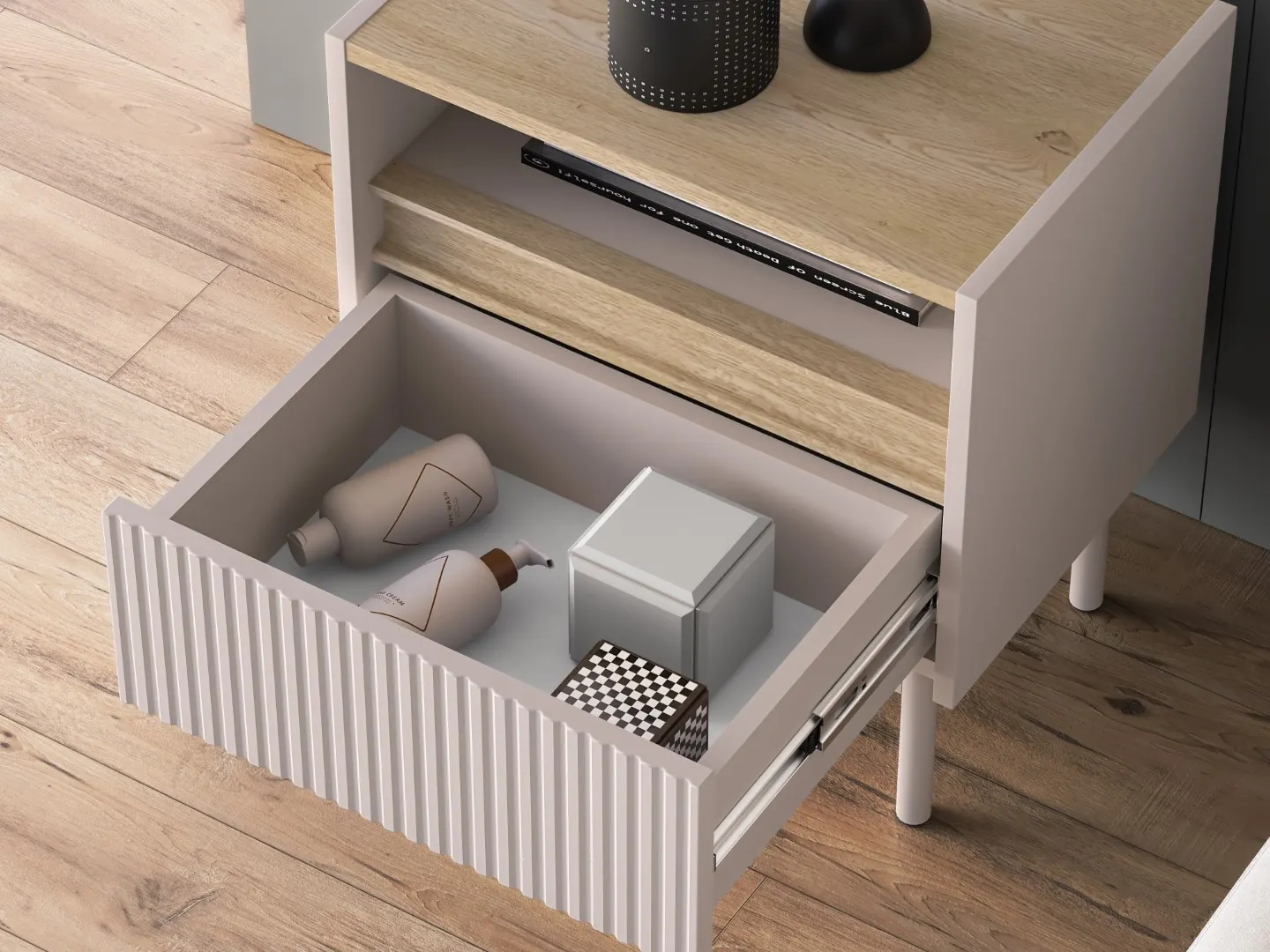 Szafka nocna z szufladą DUNEA 50x55 ryflowana kaszmir - dąb cremona - 1DUNE08-001