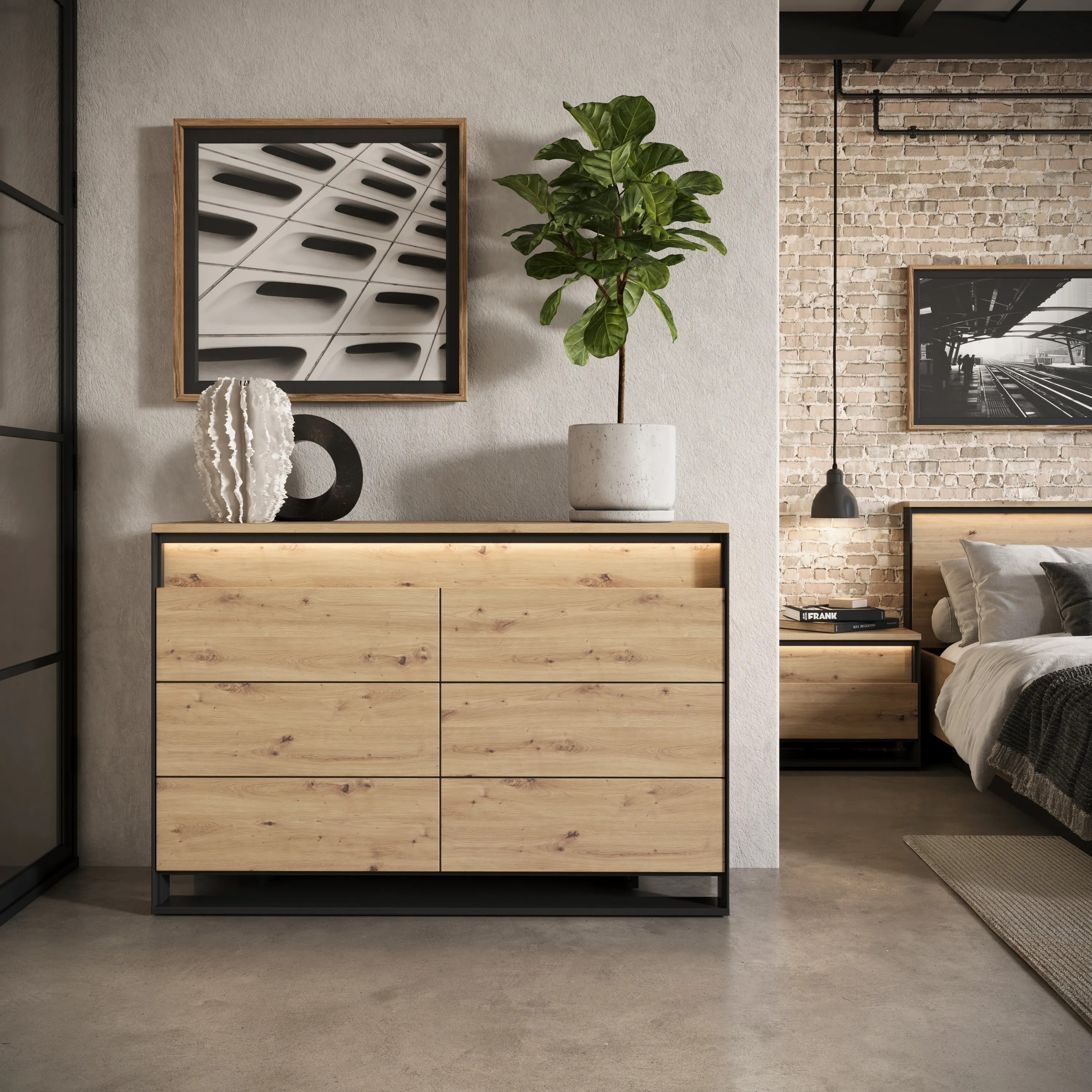 Szafka RTV 155cm LED Quant QA-04 dąb artisan/czarny - QA4DAC