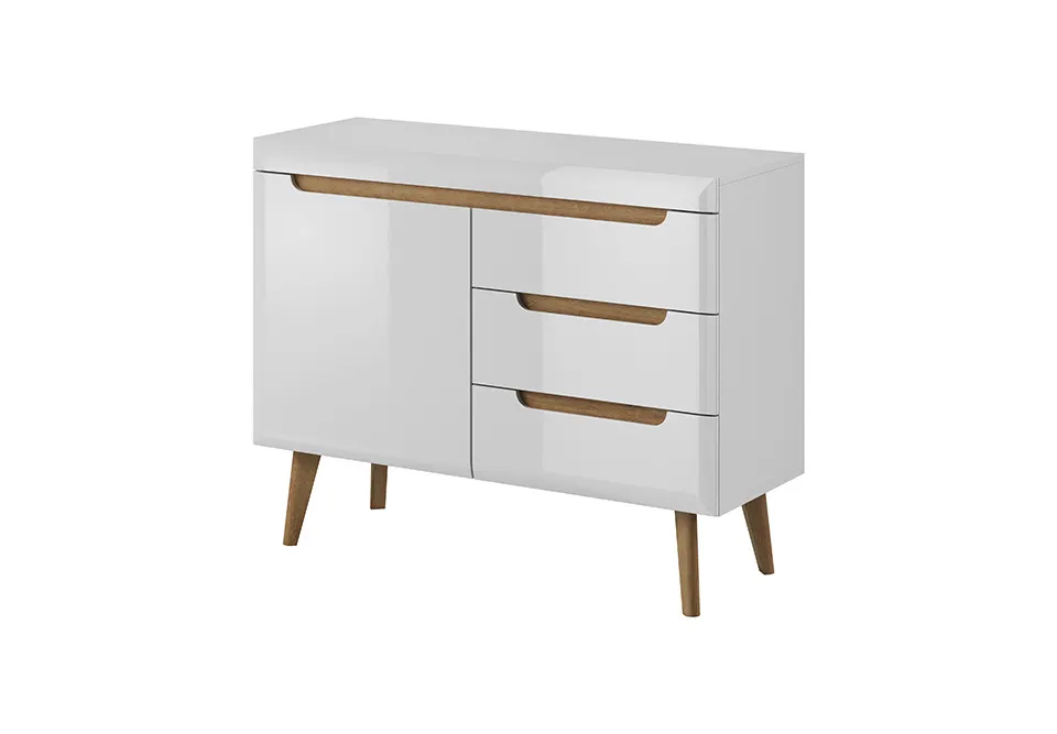 Komoda 1-drzwiowa z 3 szufladami NORDI Biały, Dąb Riviera Komoda 1-drzwiowa z 3 szufladami NORDI Biały, Dąb Riviera