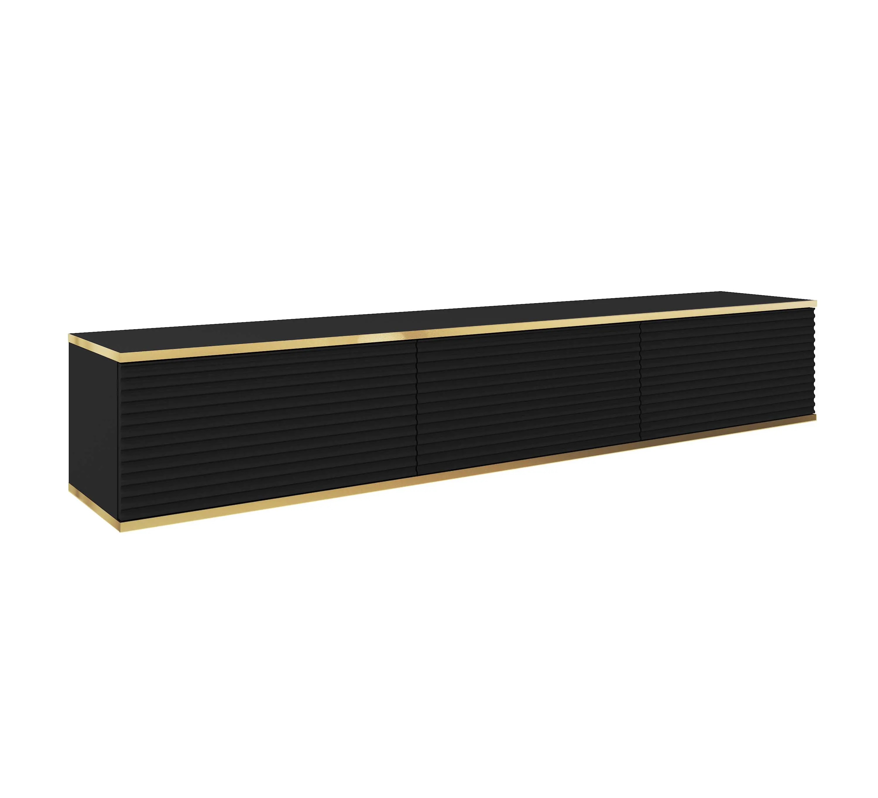 Szafka RTV wisząca ORO 175 cm czarno-złota ryflowana