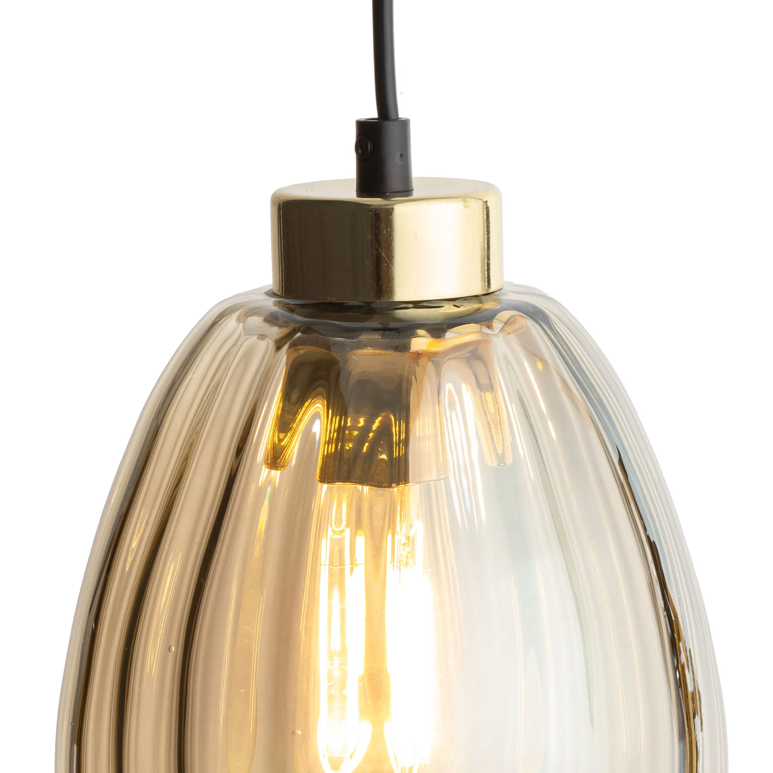 Lampa wisząca SEBO czarna ze złotym elementem bursztynowy kryształowy klosz 170x16cm - TK_4633