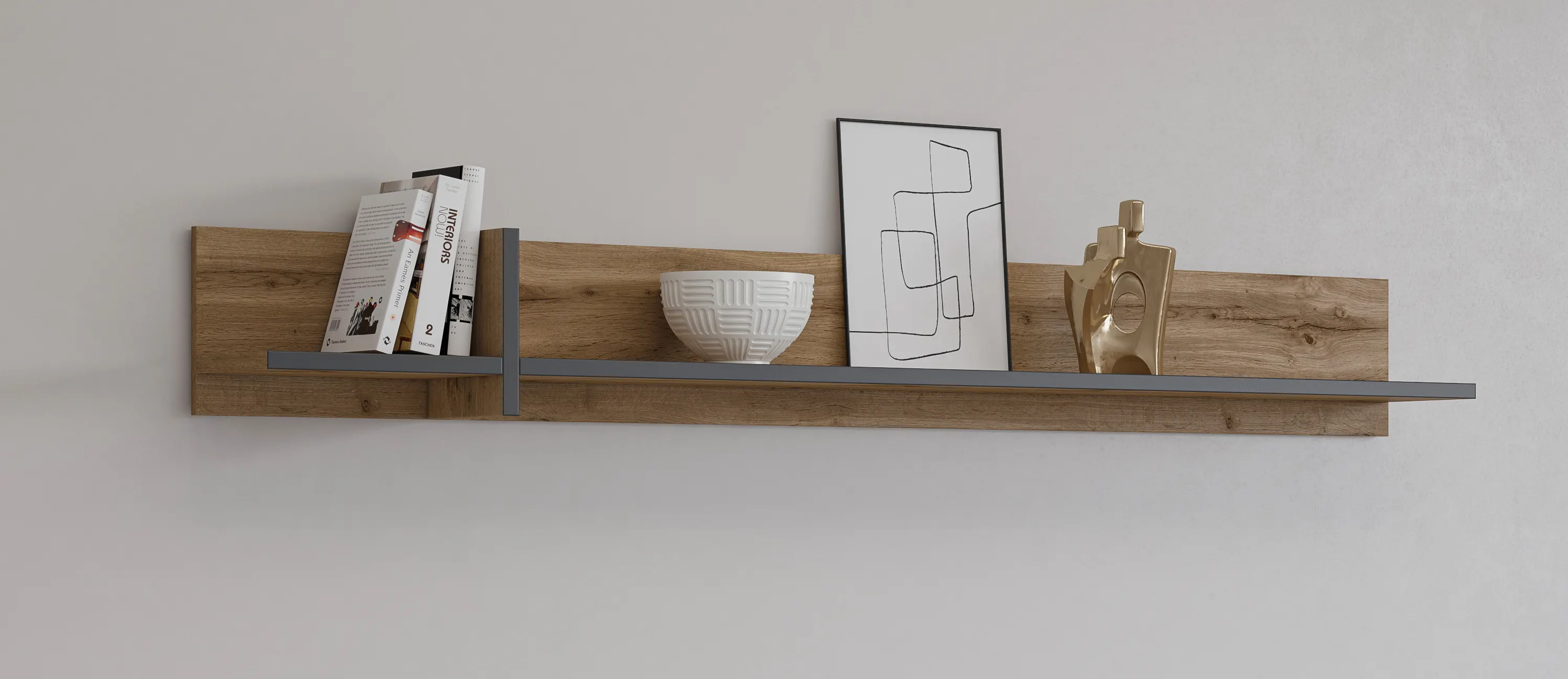 Półka ścienna CROSS 180 cm dąb wotan czarna - 24N6MY02