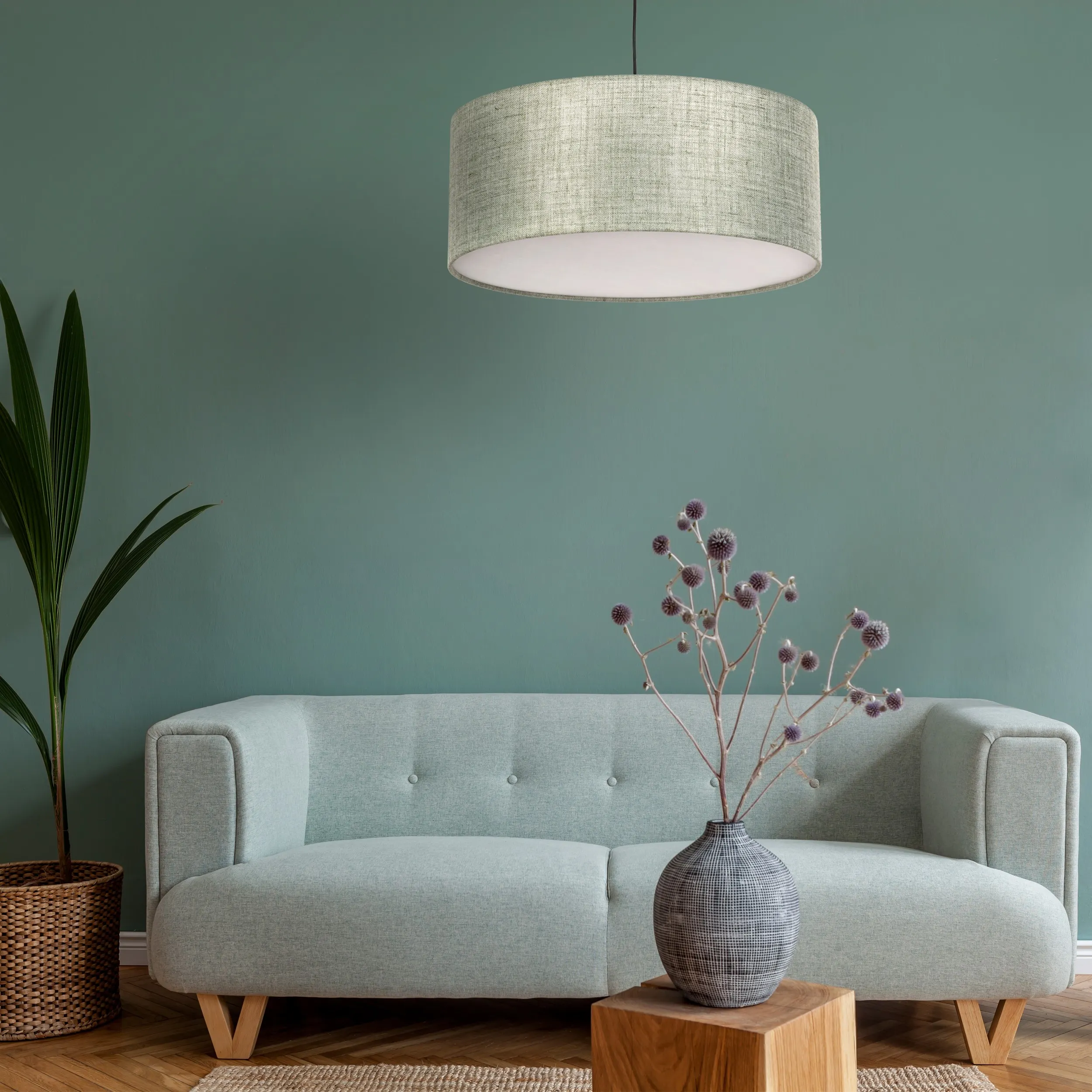 Lampa wisząca EARTH czarna z zielonym okrągłym kloszem z tkaniny biały spód 11x50cm - TK_4657