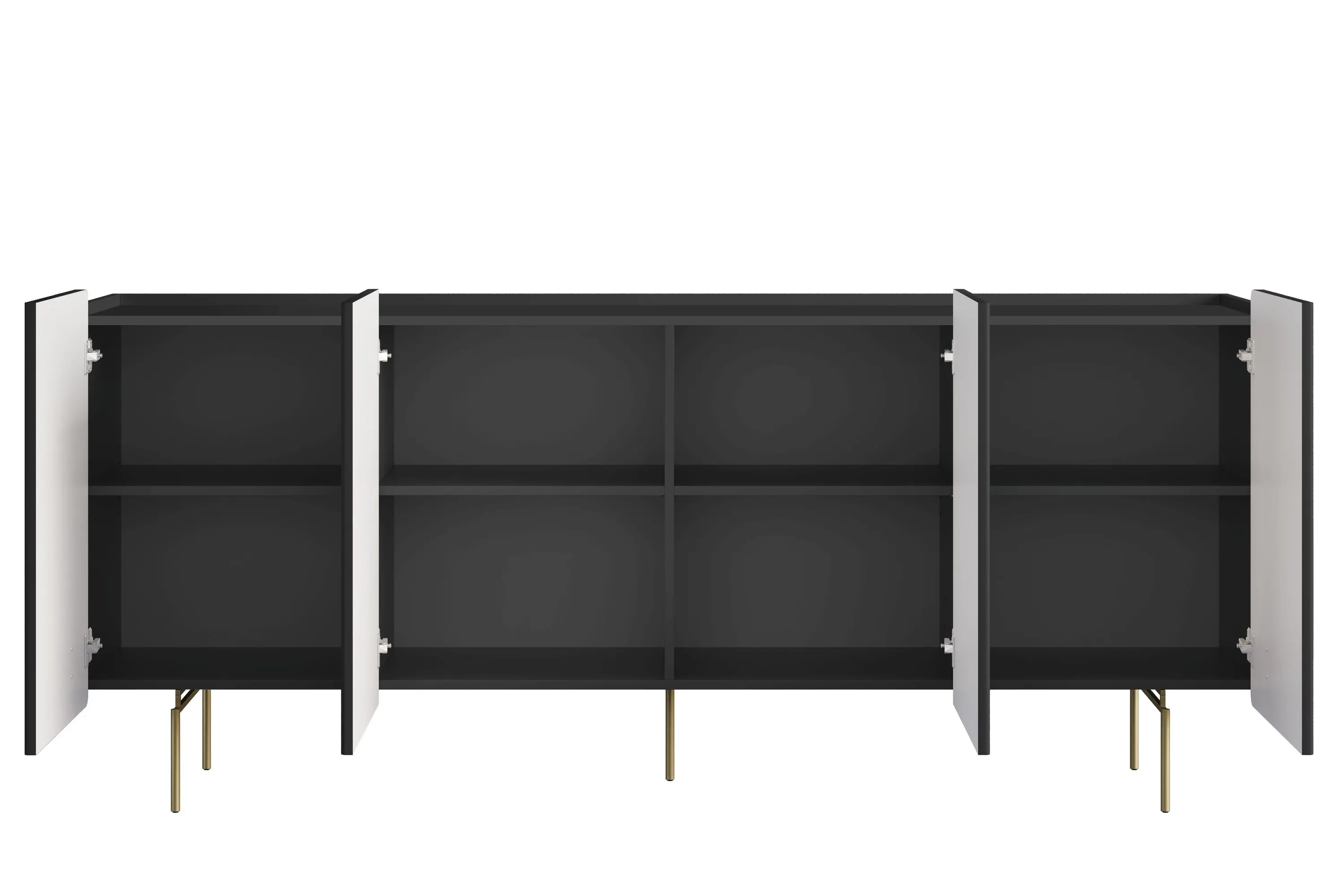 Komoda 4-drzwiowa MALMI 200cm - czarna - złote nogi - B_166969