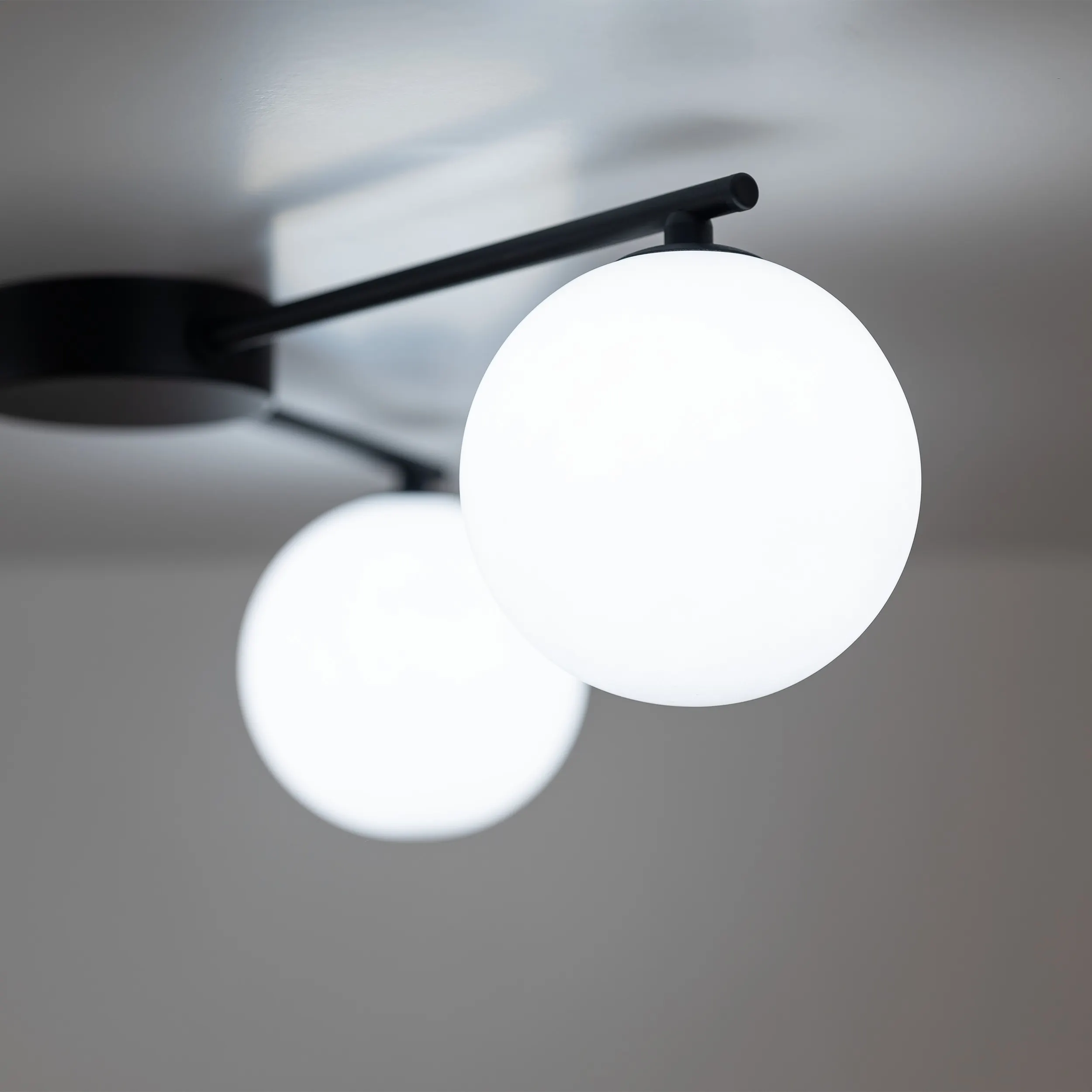 Lampa sufitowa ELTON czarna z białymi okrągłymi szklanymi kloszami 56x61x15cm - TK_10261