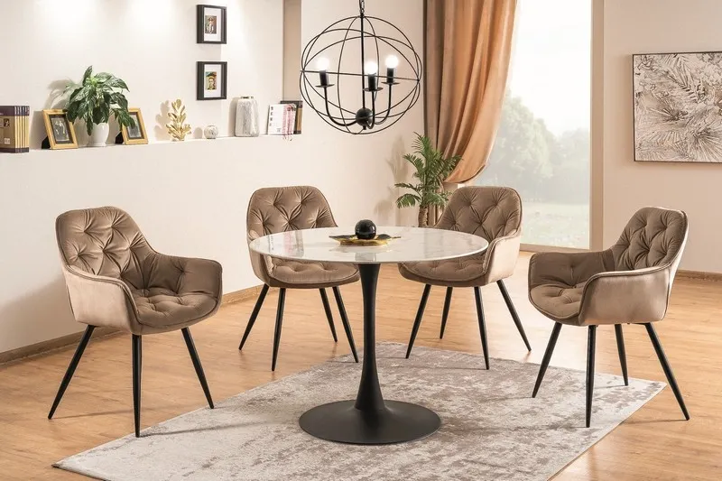Krzesło tapicerowane CHERRY VELVET pikowane beżowe/czarne nogi Signal — zdjęcie 7