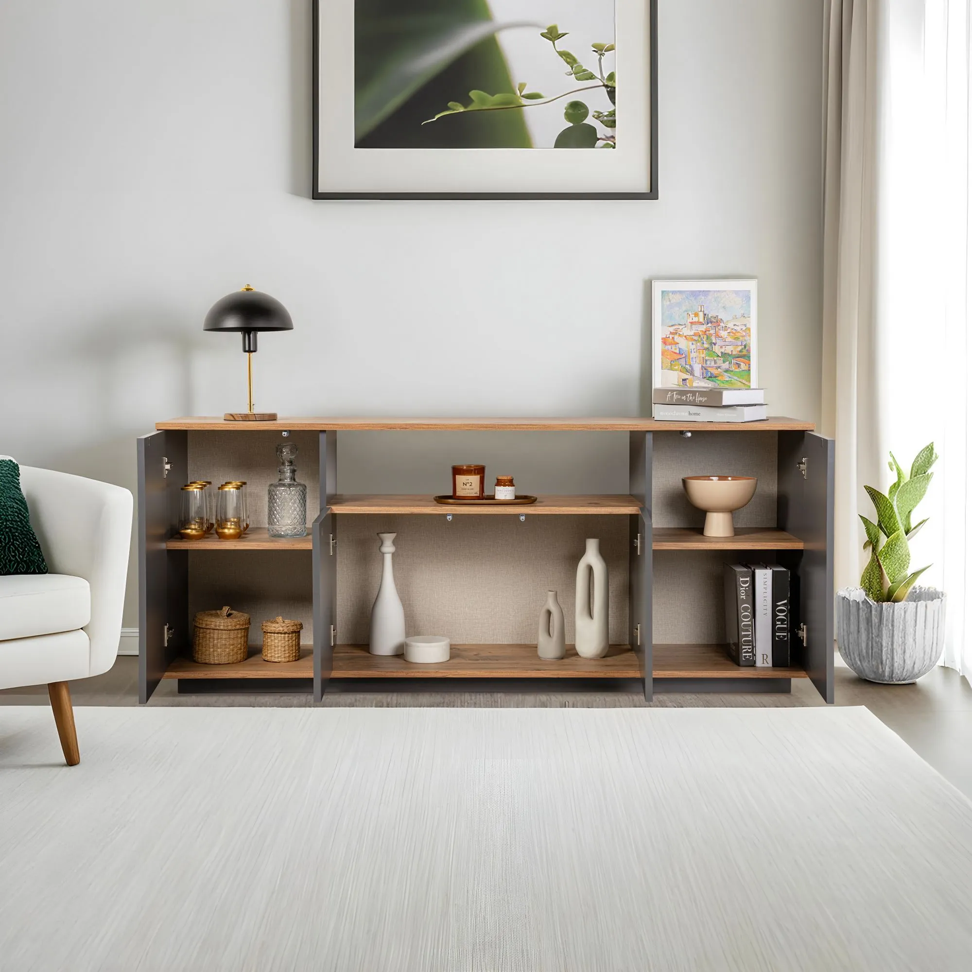 Komoda 4-drzwiowa z wnęką ARISTA 180 cm antracyt sosna atlantycka - ASI_241NRD1304