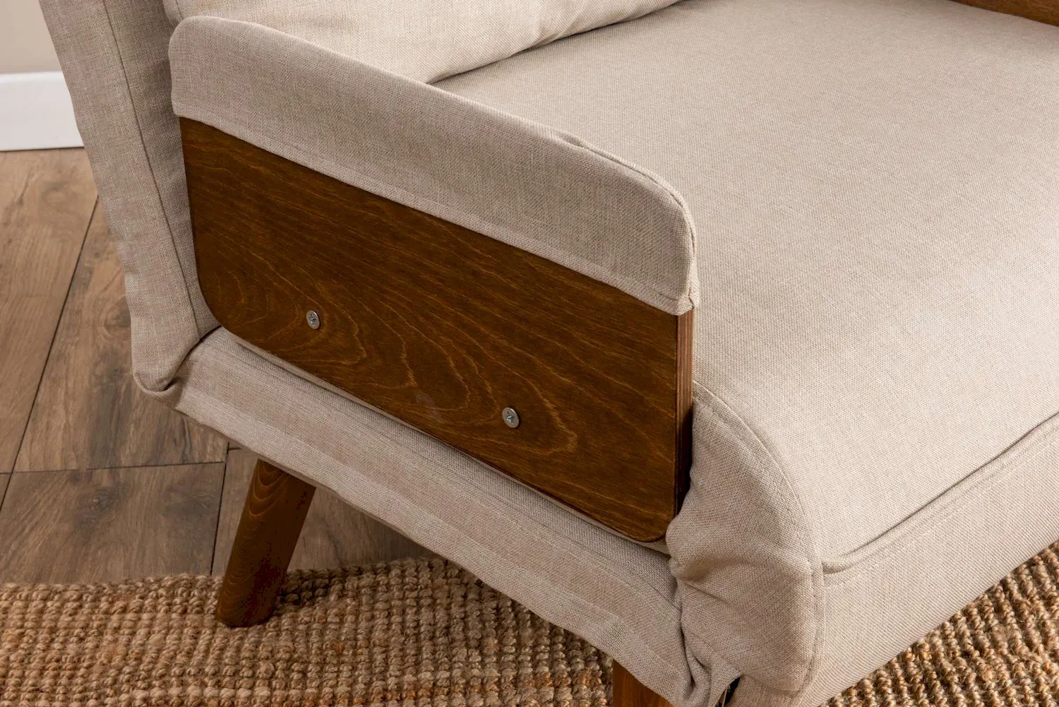 Fotel rozkładany COSMO Single drewniane podłokietniki kremowy - ASI_859FTN2336