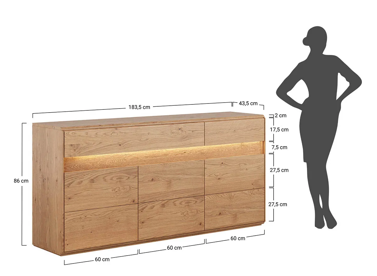 Komoda drewniana DIVISIONE oświetlenie led 183 cm dąb olejowany - ZIDIV06