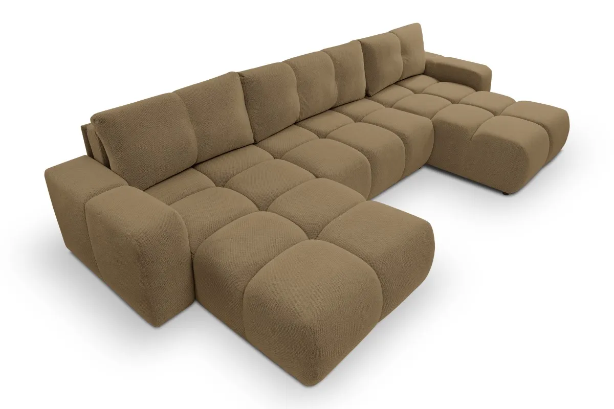 Narożnik rozkładany z pojemnikiem SOHO U CURIO 395 cm pikowany brązowy - SOHO_NAR_CURIO20_U