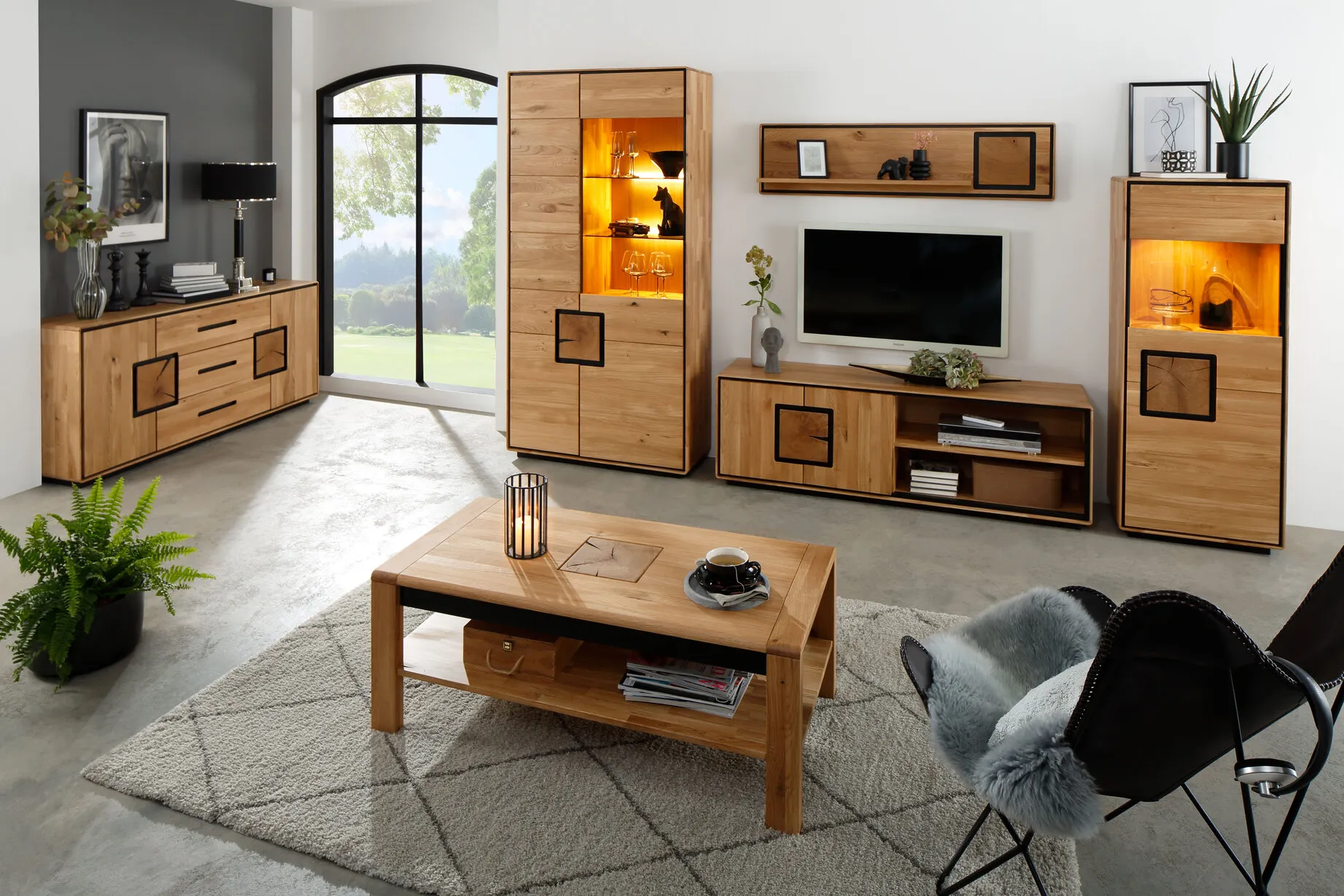 Komoda 2-drzwiowa z 3 szufladami dębowa MELLOW 165x77 - GK_103625302