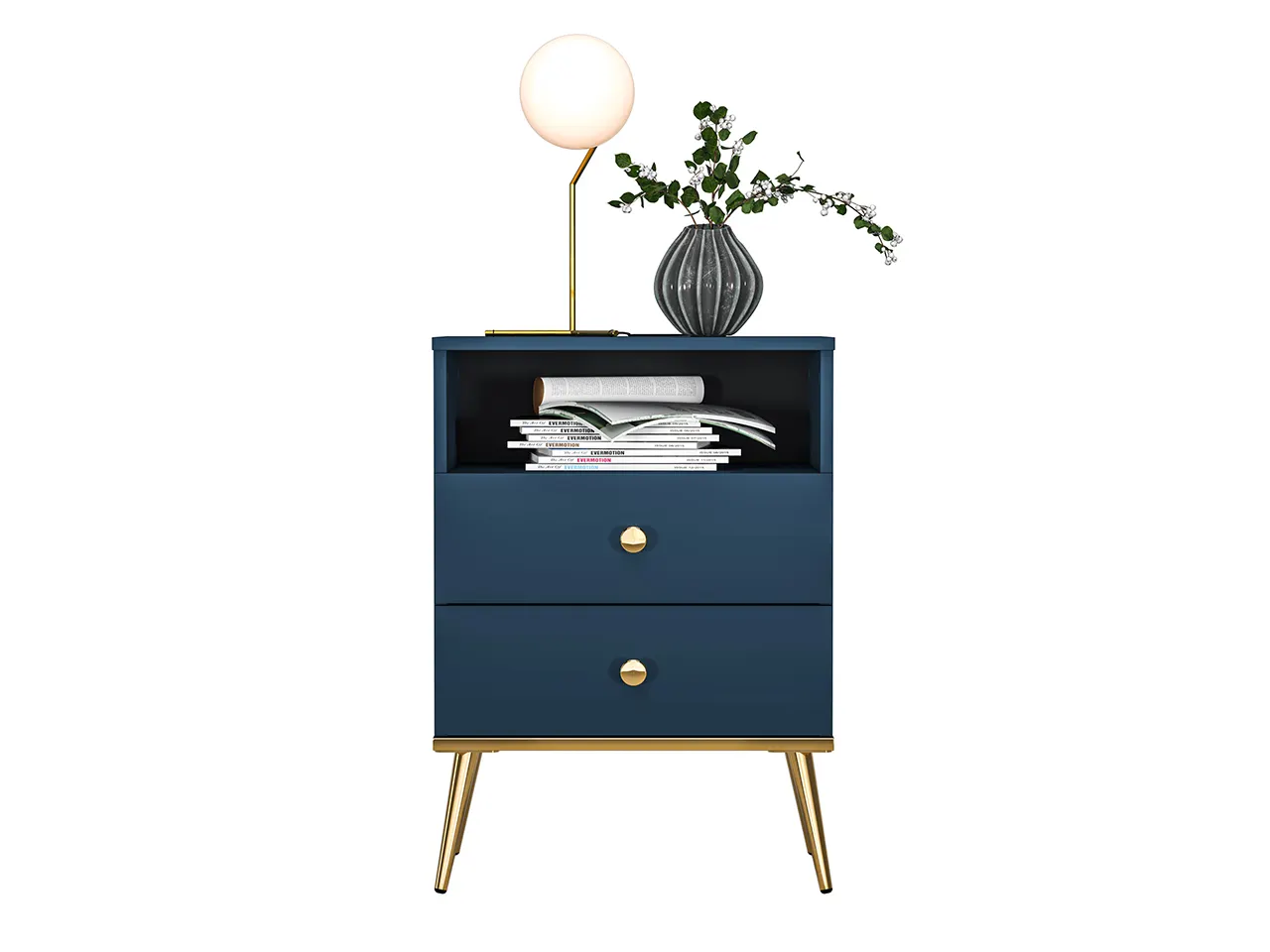 Szafka nocna z szufladami MARINE 50x54 niebiesko-złota - 1MARI10-001