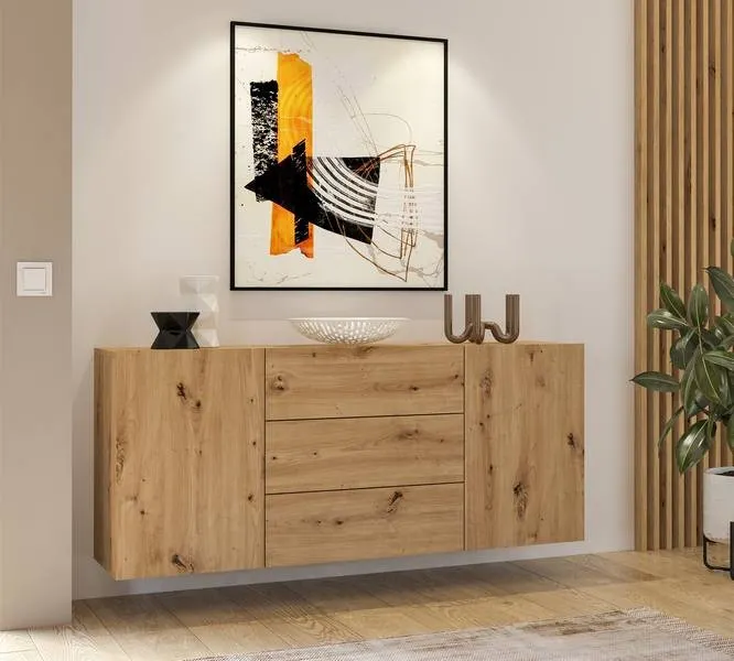 Komoda 2-drzwiowa z szufladami AVA stojąca/wisząca 140 cm dąb artisan