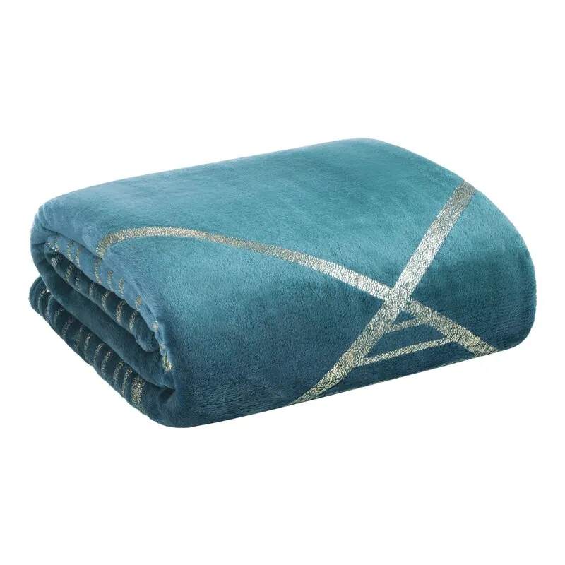 Koc z błyszczącym nadrukiem GINKO3 150X200 cm Turkusowy - EU_391482