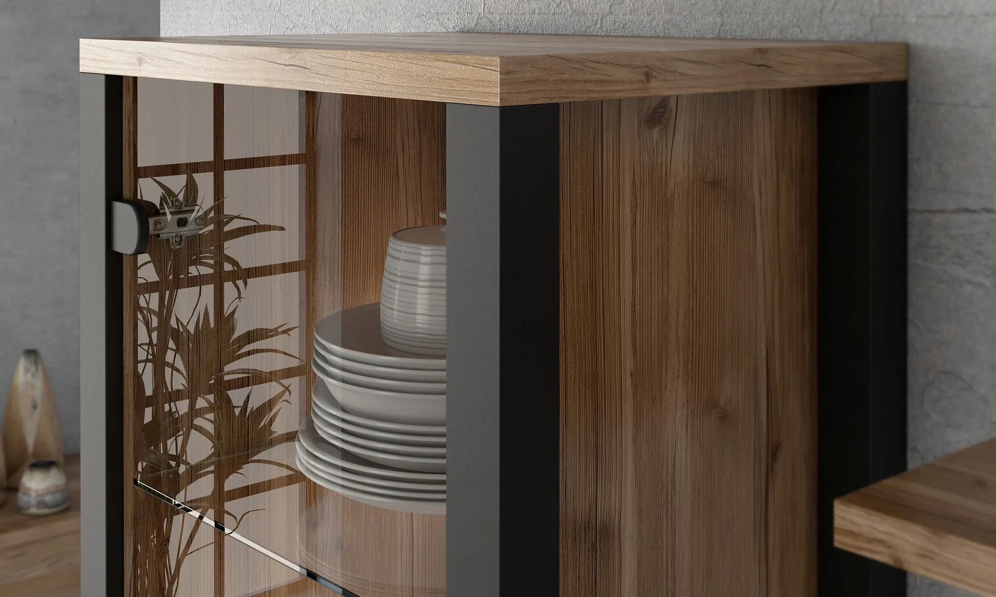 Witryna szklana OLIN 2-drzwiowa 191x56 czarna appenzeller fichte - 24ABJC05