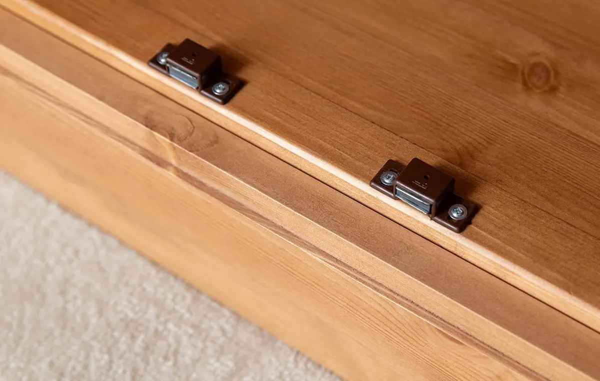 image pocket door hardware, drawer hardware, brown wood, metal bracket, screw mounting