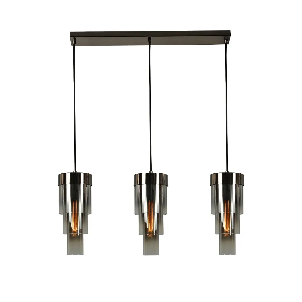 Lampa wisząca GRANS potrójna prosta 67x150 z potrójnymi kloszami cylindrycznymi