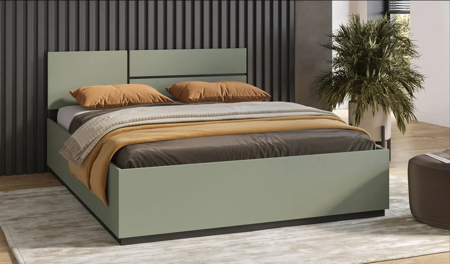 Łóżko z pojemnikiem CROSS S 51 160x200 zielony czarny - 24GWMY51
