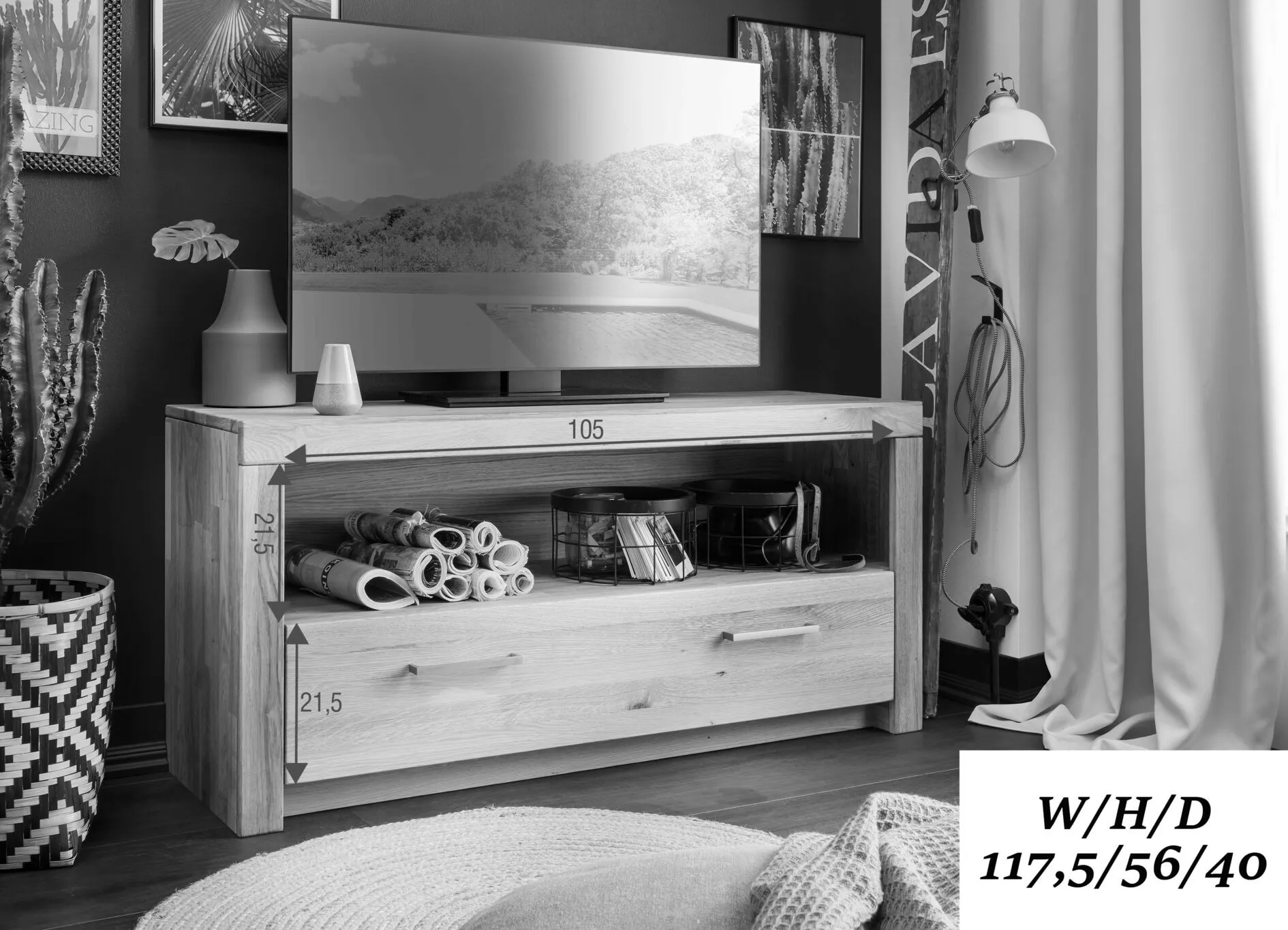 Szafka rtv z szufladą dębowa DOVE 118x56 - GK_1031691001