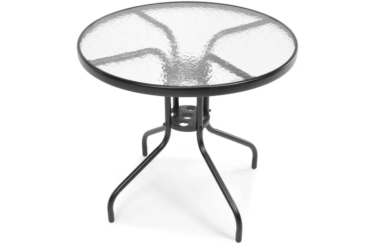 Stolik ogrodowy okrągły CAPRI 80 cm szklany czarny Stolik kawowy, Meble, Tabela, Stół do jadalni