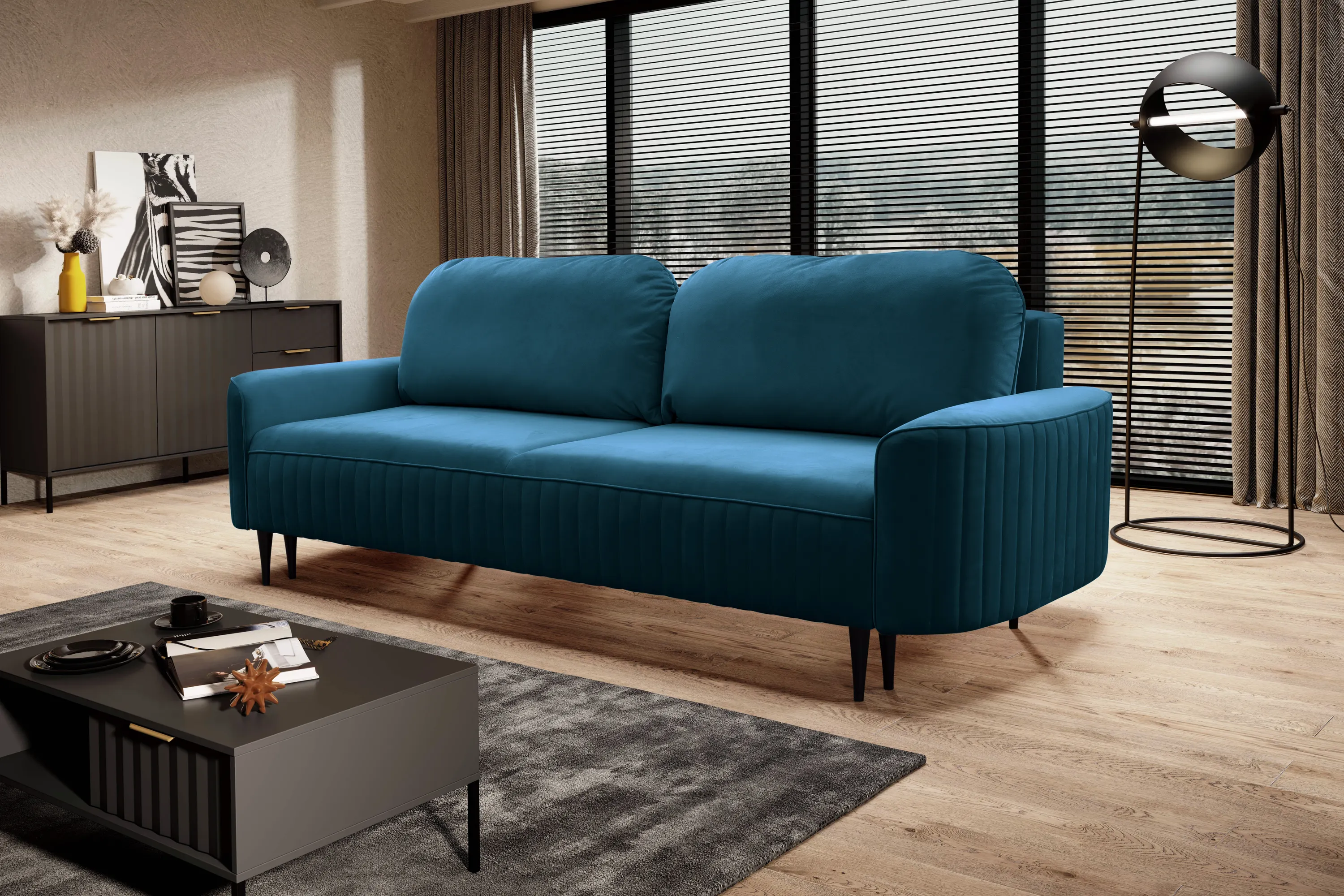 Sofa rozkładana z pojemnikiem VENA VELLUTO 244 cm niebieska — zdjęcie 7