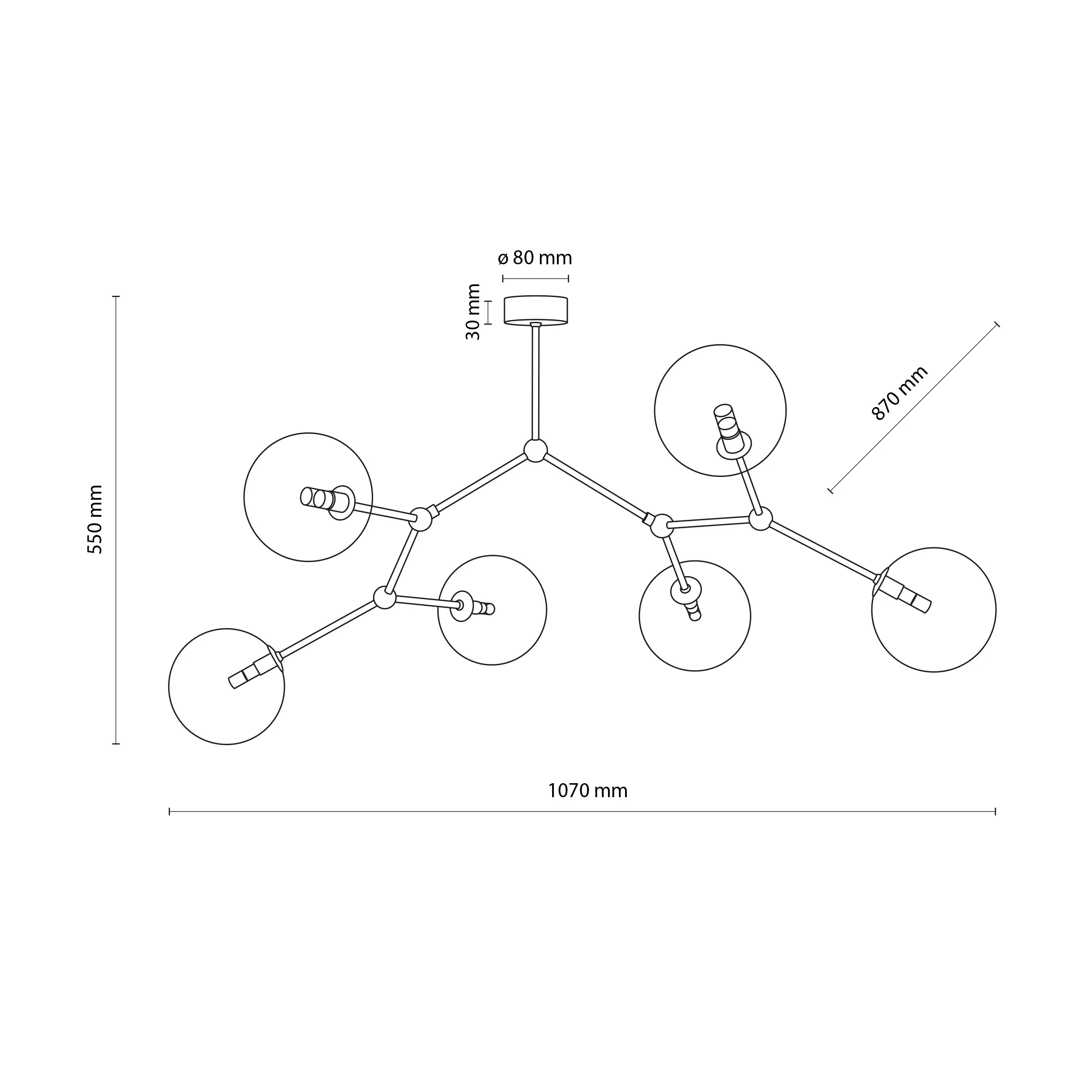 Lampa sufitowa FAIRY złota z transparentnymi szklanymi okrągłymi kloszami 107x87x55cm - TK_10071