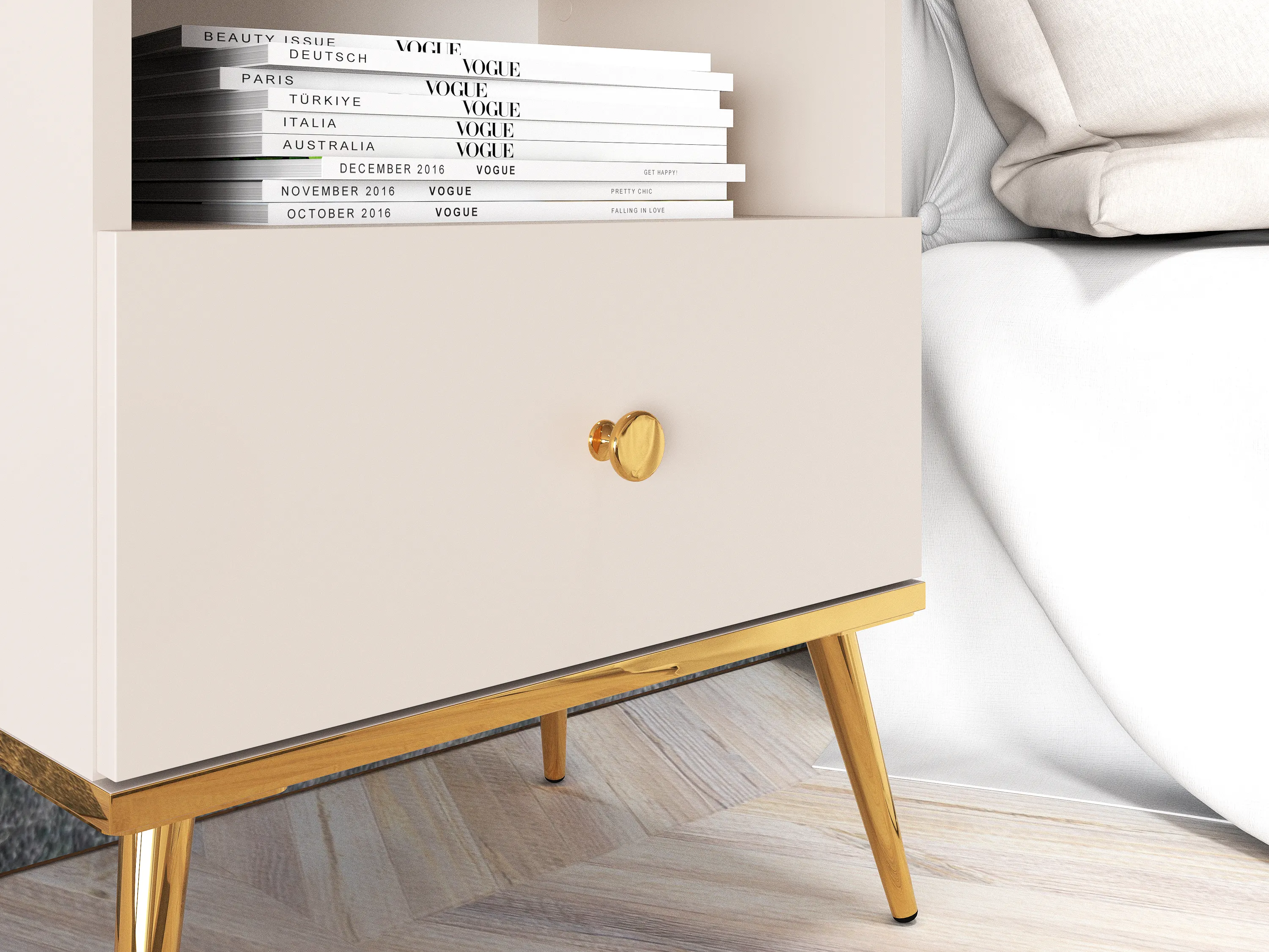 Szafka nocna z szufladą SELGIN 06 kaszmirowy, złoty - 1SELG06-001