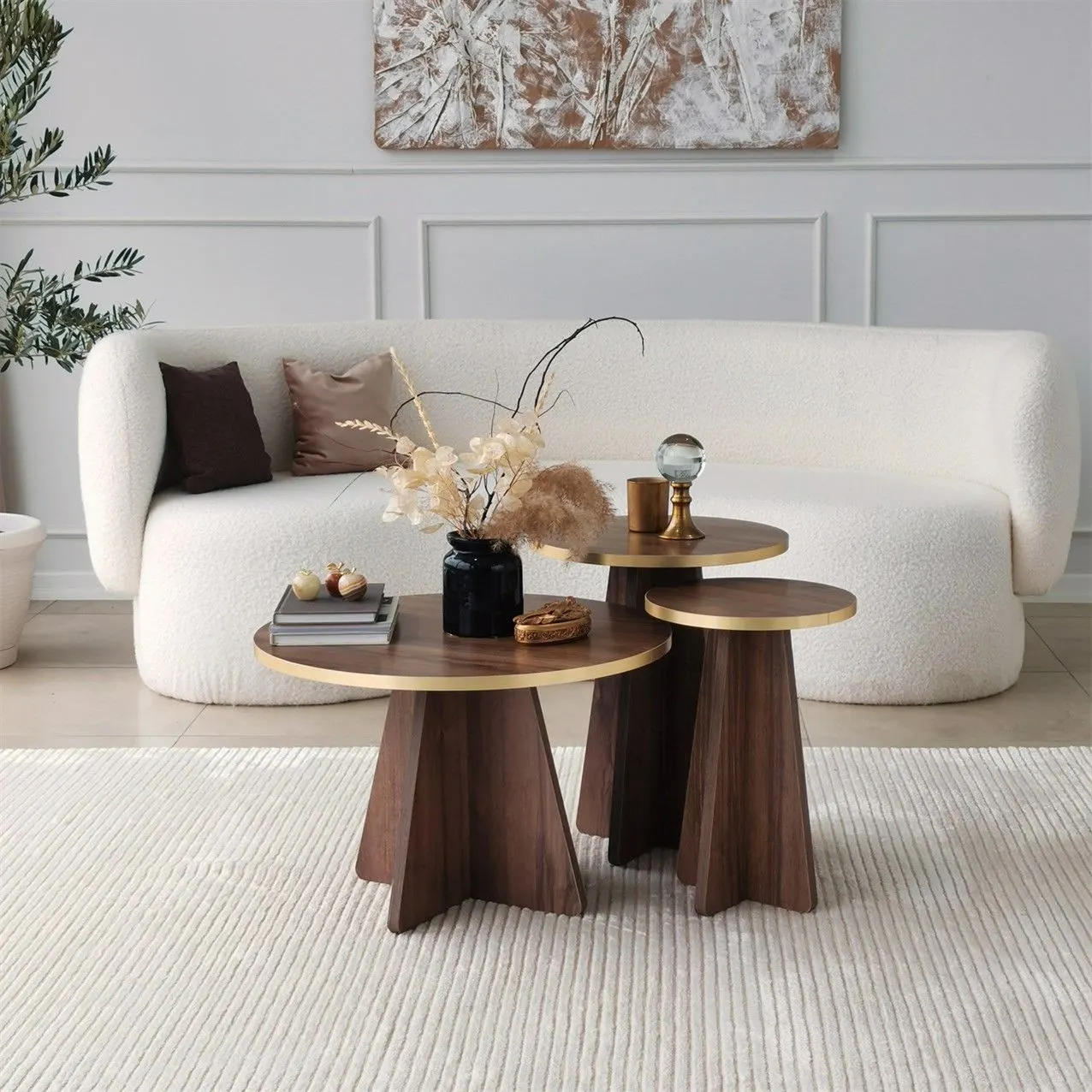 Stolik kawowy okrągły MUSHROOM 60 cm orzech złoty