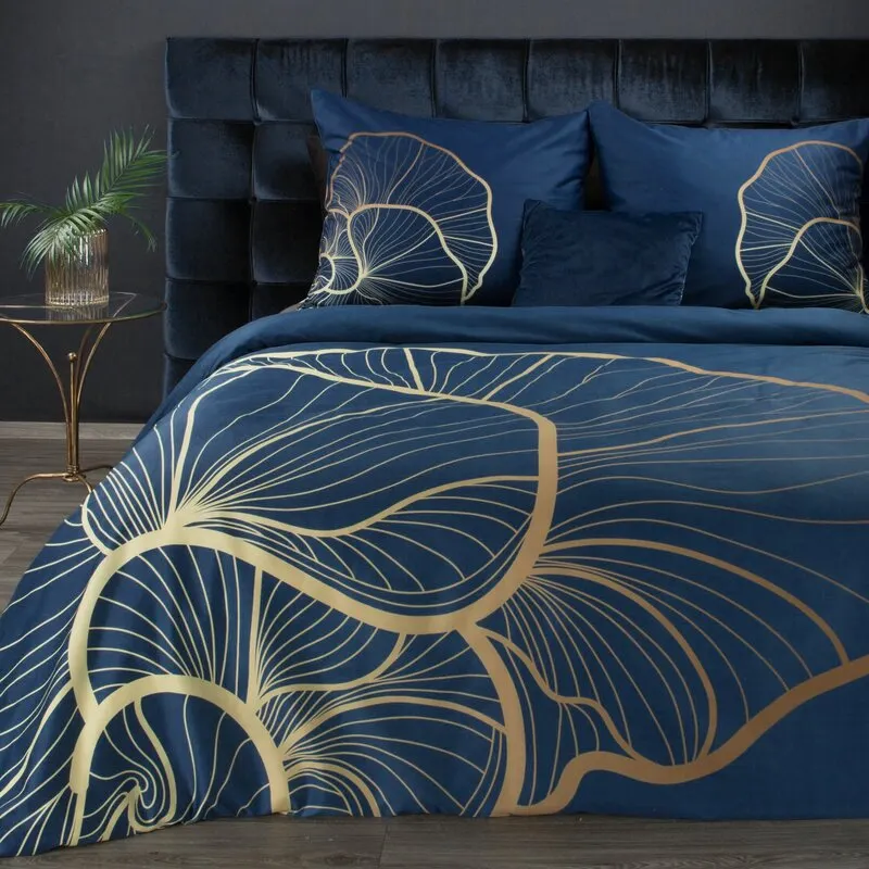 Komplet pościeli satynowej PREMIUM 4 220 X 200 cm Niebieski, Złoty — zdjęcie 4