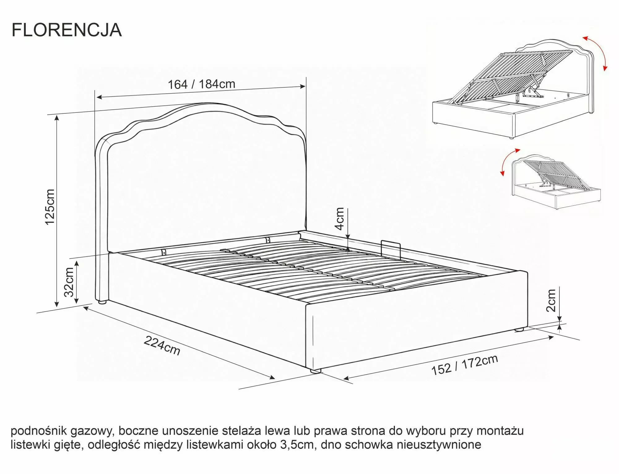 łóżko, stelaż, metalowy, pojemnik na pościel, wyposażenie łóżka