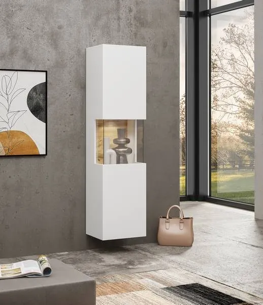 Witryna szklana AVA 05 stojąca/wisząca 140x36 biała dąb wotan - 249NLM05