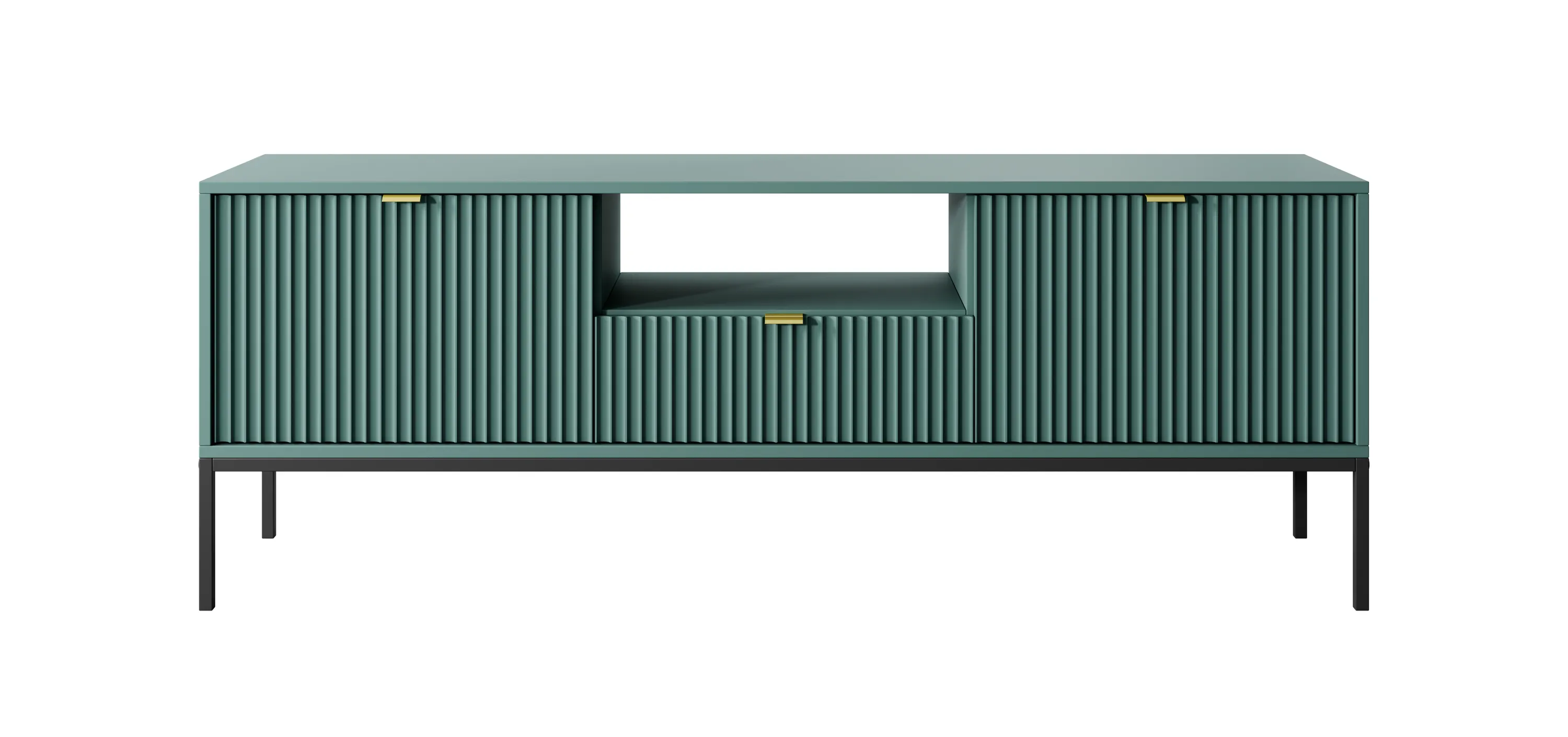 Szafka RTV z szufladą NOVA Zielony, Czarny stelaż, Złote uchwyty - NOVA_RTV154_ZCZZL