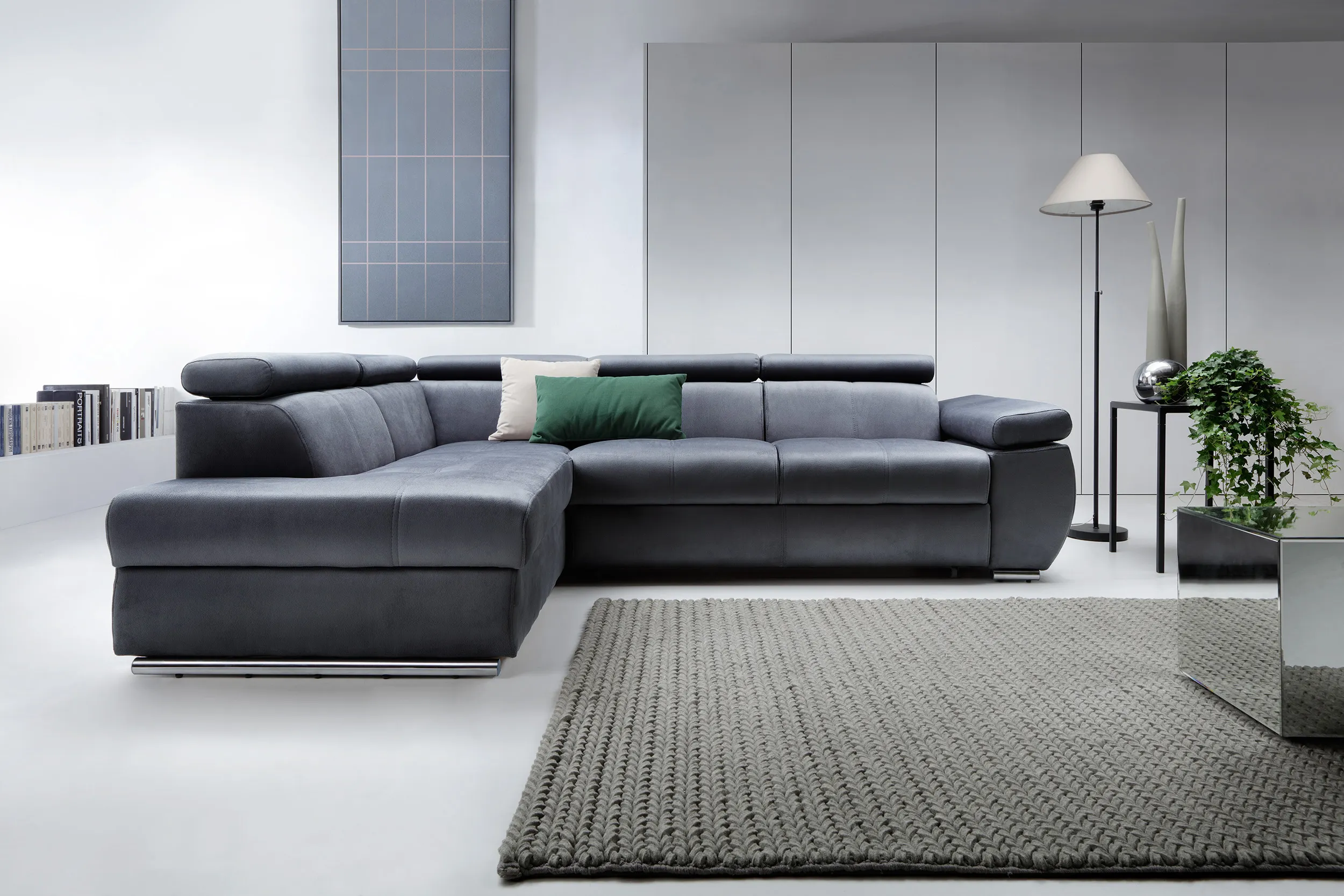 Narożnik z funkcją spania LIZBONA II prawostronny- tkanina SOLAR 96 - grafitowy - LIZBONAII_NAR_SOLAR96_P