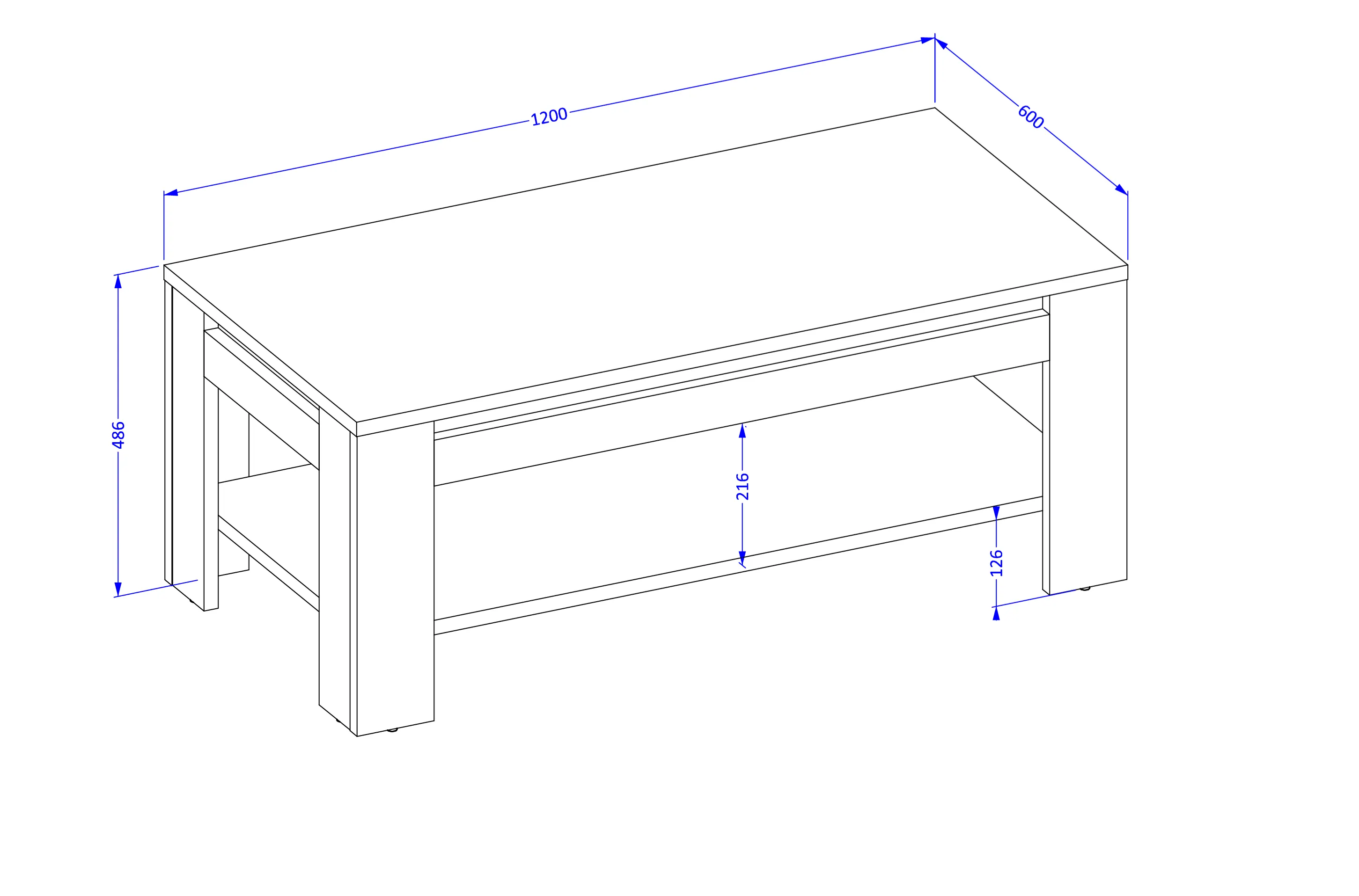 Stolik kawowy z półką TUDOR 60x120 - dąb samdal, czarny - 24WSNZ99