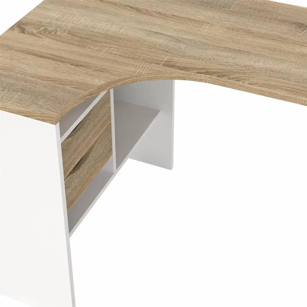 Narożne biurko z 2 szufladami FUNCTION PLUS 145cm biały/dąb - TV_8011849AK