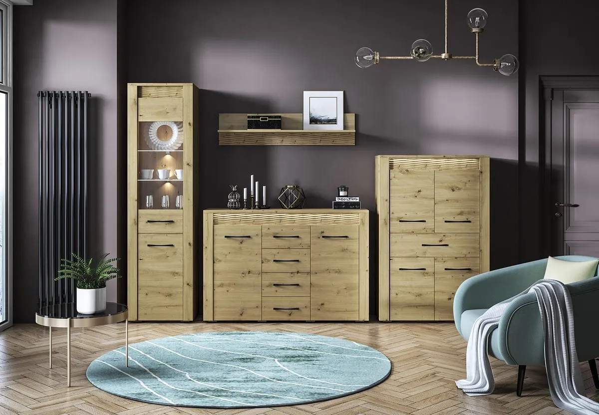 Komoda 2-drzwiowa z 4 szufladami ARTIS 07 z oświetleniem, dąb artisan — zdjęcie 9