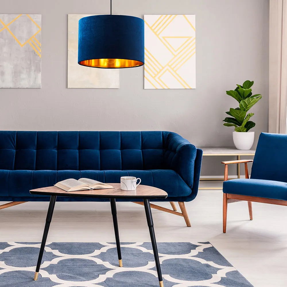 Lampa wisząca TERCINO niebieska z zewnątrz złota wewnątrz na czarnej podstawie i przewodzie okrągła 170x50cm - TK_6173