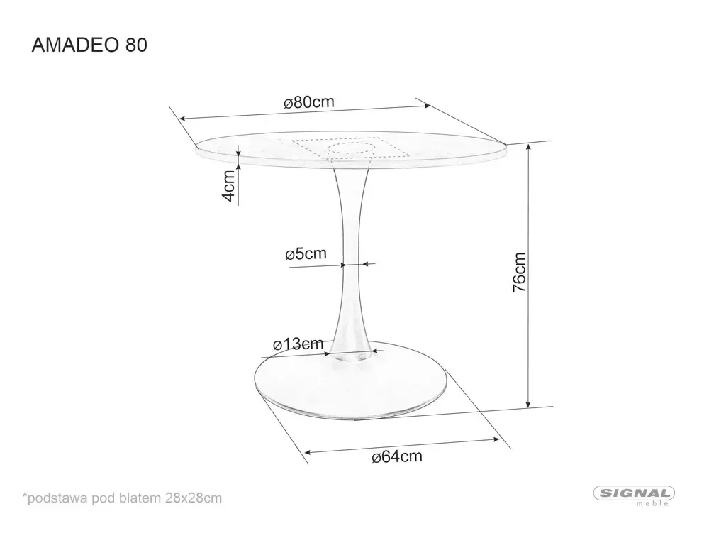 Stół okrągły AMADEO 80 cm orzech/czarna metalowa podstawa - AMADEOORCFI80