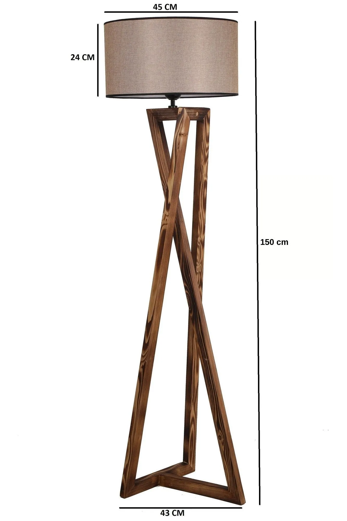 Lampa podłogowa na drewnianej podstawie MACKA ciemnobeżowa kolor podstawy naturalny — zdjęcie 4